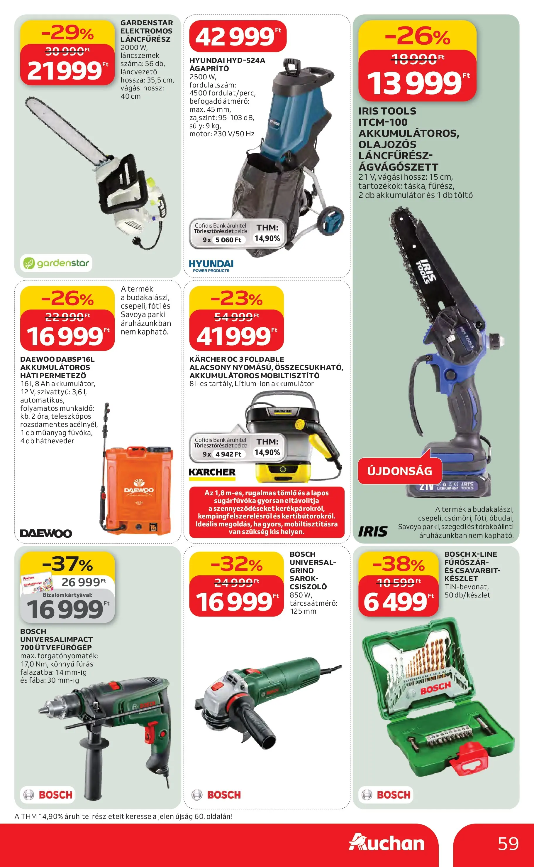 Auchan Akciós újság Miskolc - 2026.02.12. -tól/töl > akció, lapozható szórólap 🛍️ | Oldal: 59 | Termékek: Töltő, Ágaprító, Szivattyú, Láncfűrész