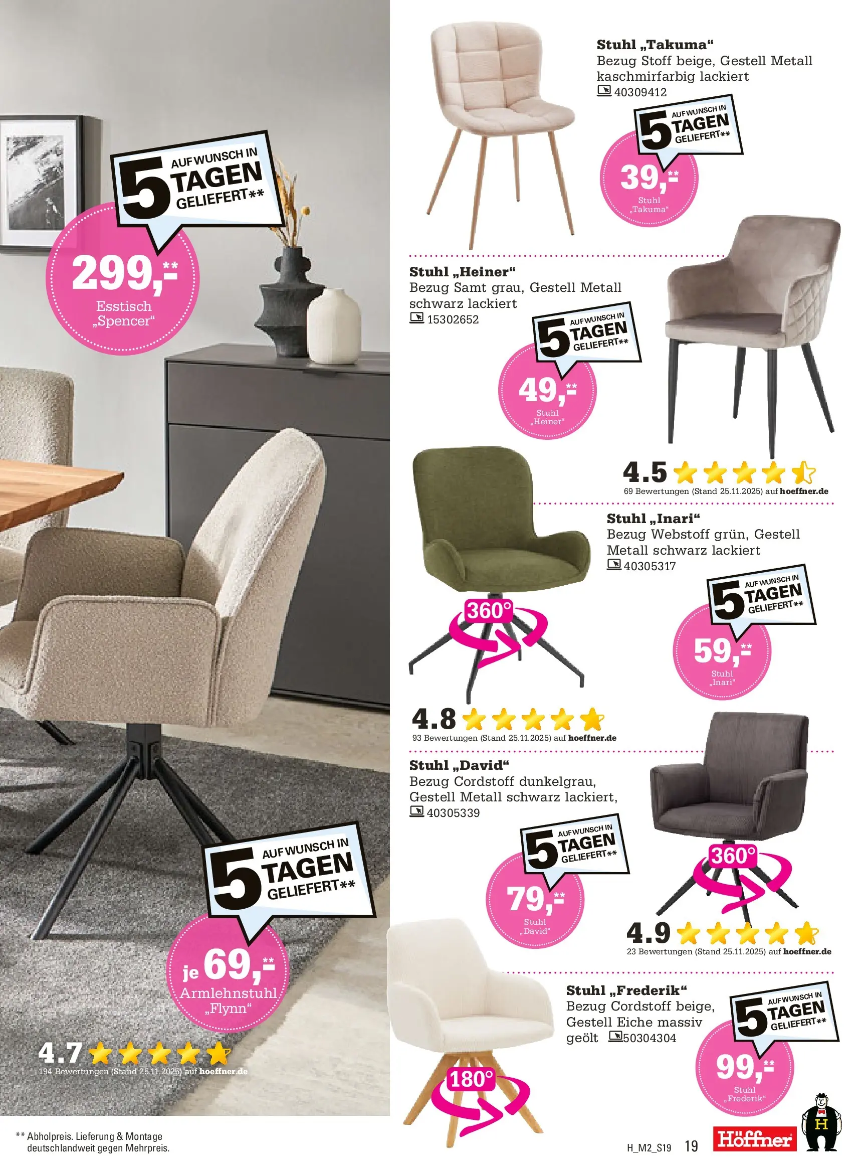 Höffner - Höffner: Möbelangebote (ab 10.02.2026) zum Blättern | Seite: 19 | Produkte: Esstisch, Stuhl