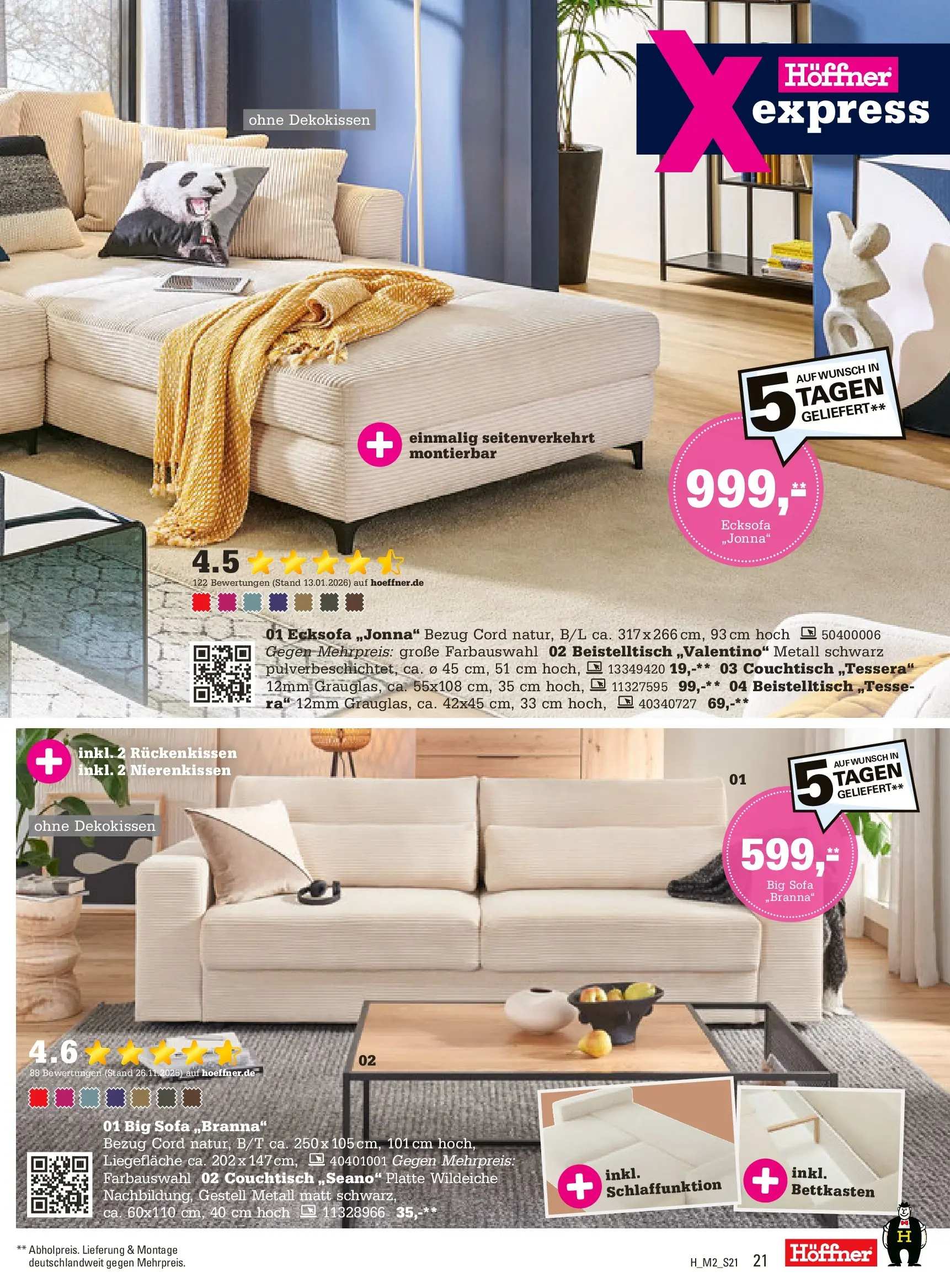 Höffner - Höffner: Möbelangebote (ab 10.02.2026) zum Blättern | Seite: 21 | Produkte: Ecksofa, Beistelltisch, Sofa, Couchtisch