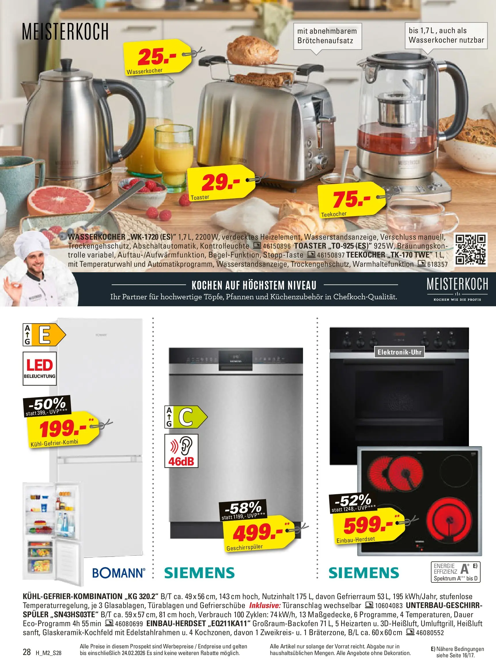 Höffner - Höffner: Möbelangebote (ab 10.02.2026) zum Blättern | Seite: 28 | Produkte: Geschirrspüler, Wasserkocher, Toaster, Kühlgefrierkombination