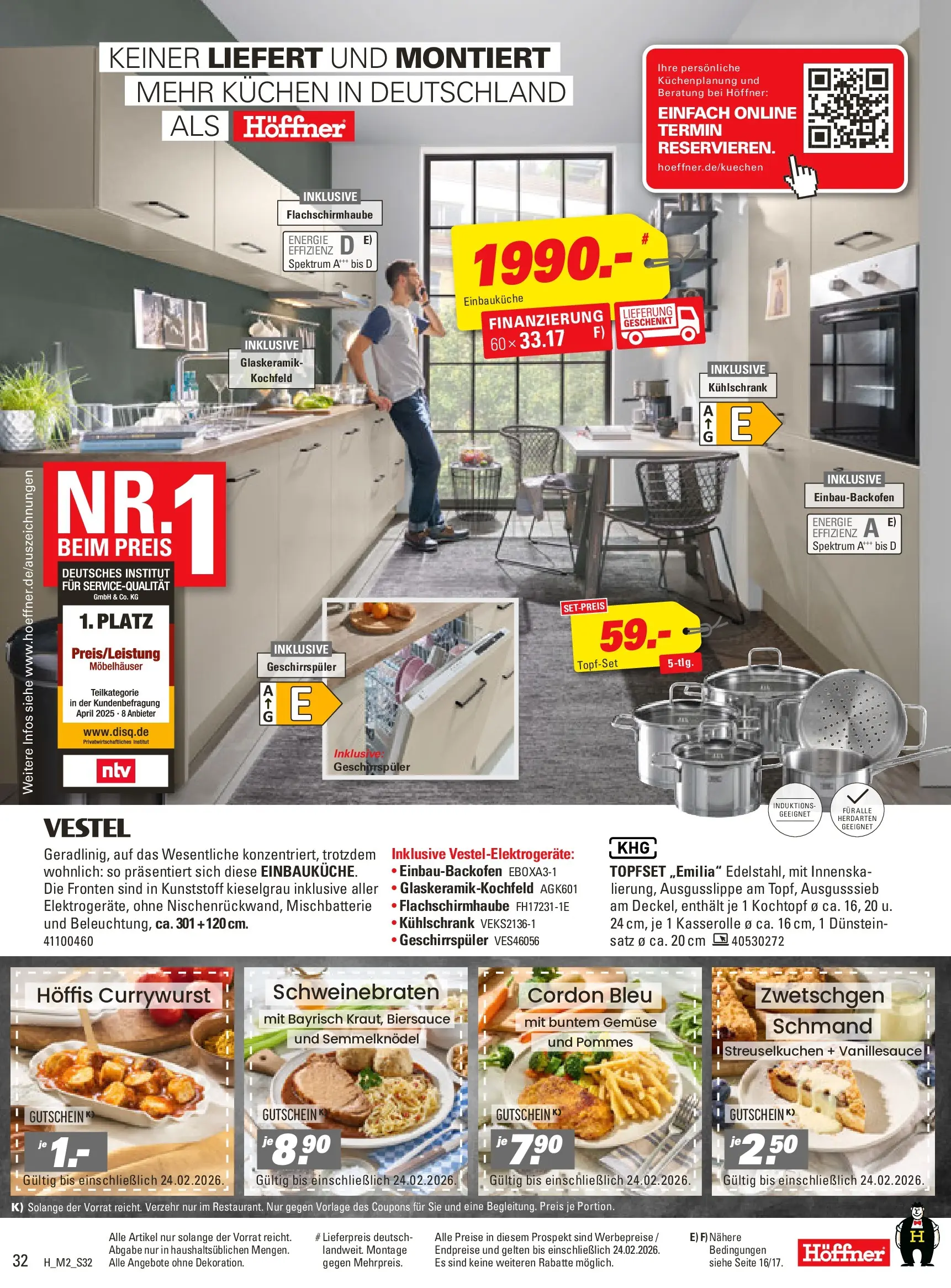 Höffner - Höffner: Möbelangebote (ab 10.02.2026) zum Blättern | Seite: 32 | Produkte: Geschirrspüler, Einbauküche, Pommes, Kühlschrank