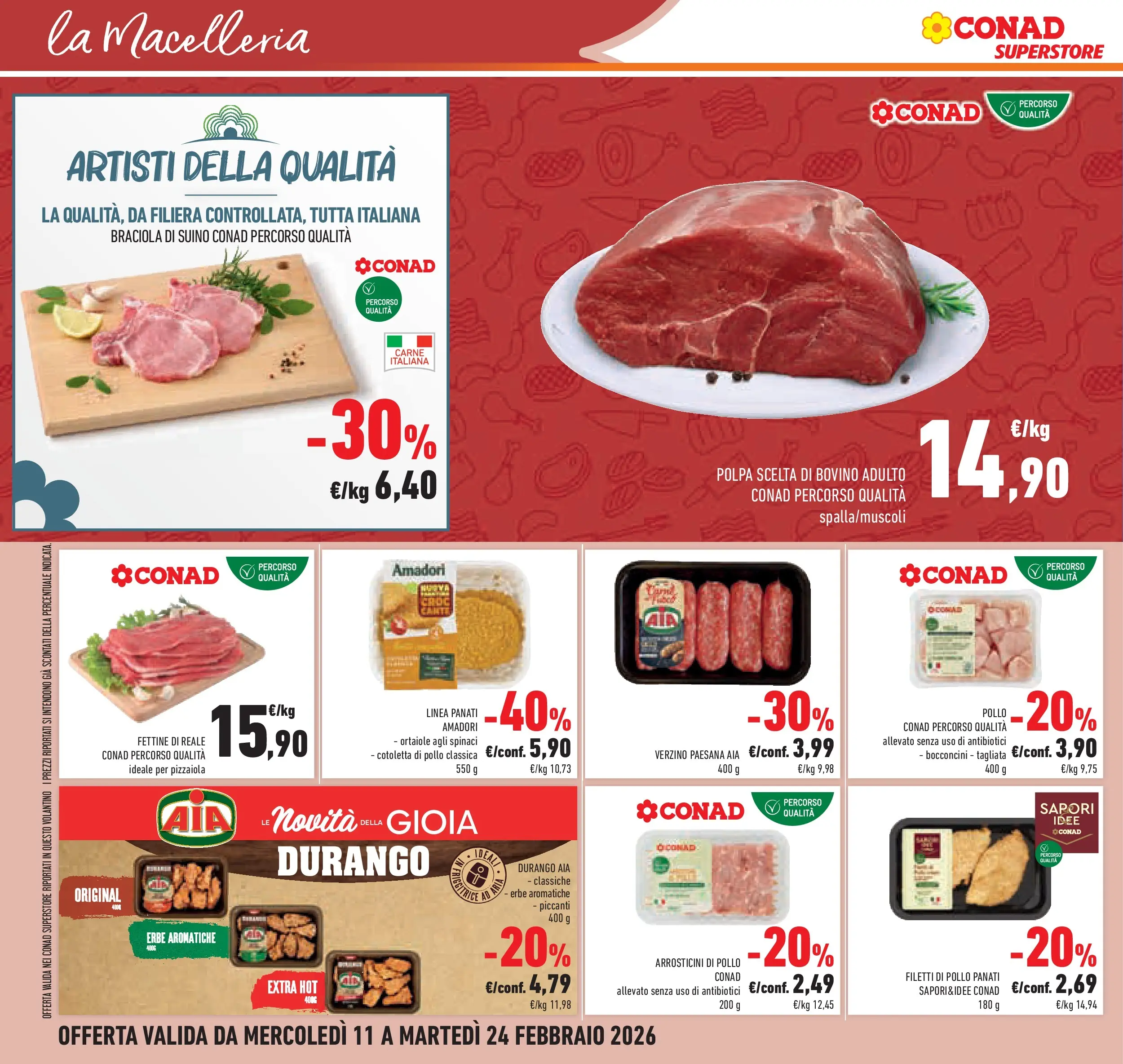 Volantino Conad dal 11/02/2026 > Anteprima | Pagina: 16 | Prodotti: Pollo, Suino, Spinaci, Arrosticini