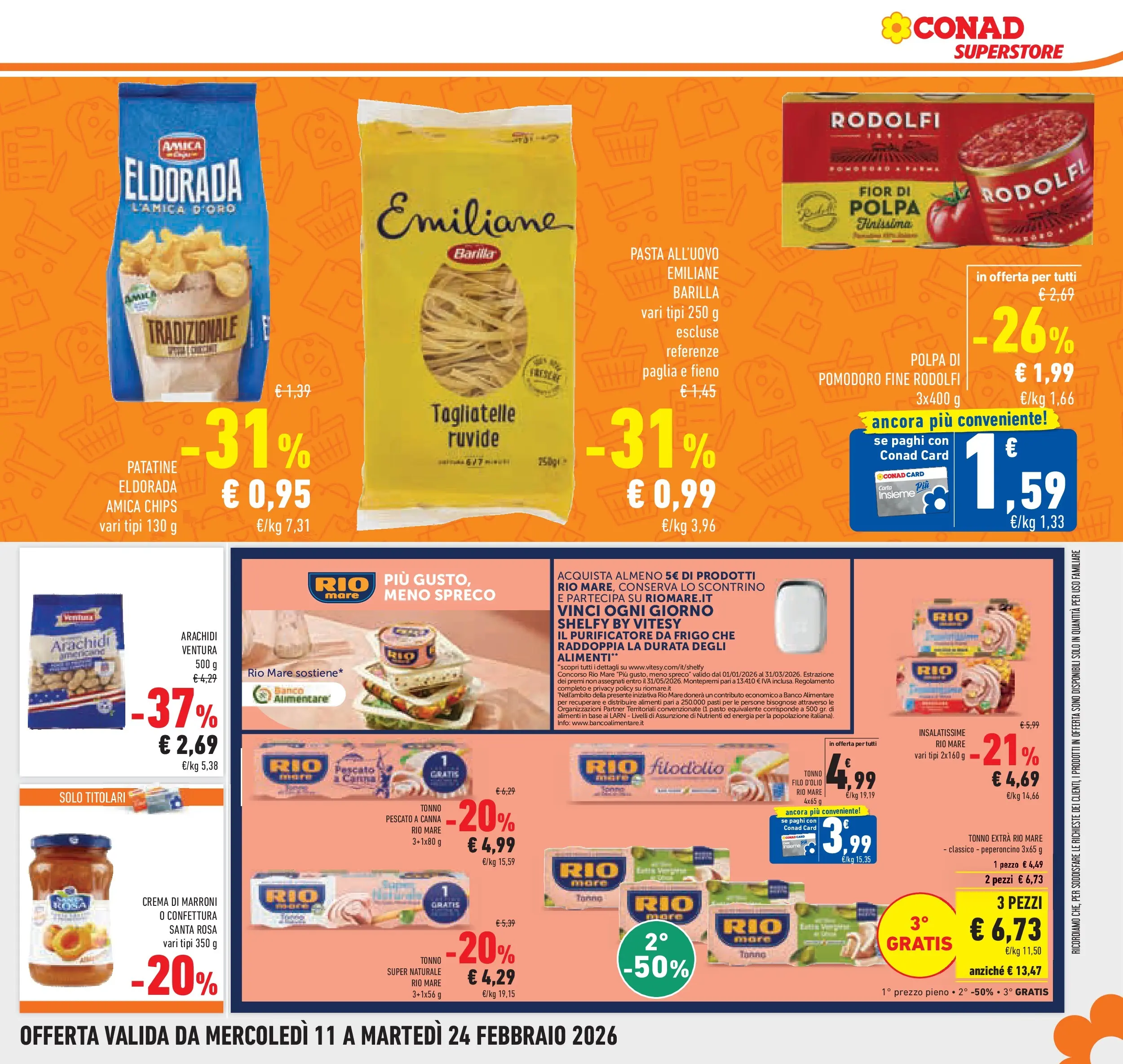 Volantino Conad dal 11/02/2026 > Anteprima | Pagina: 27 | Prodotti: Tagliatelle, Pasta, Tonno, Arachidi