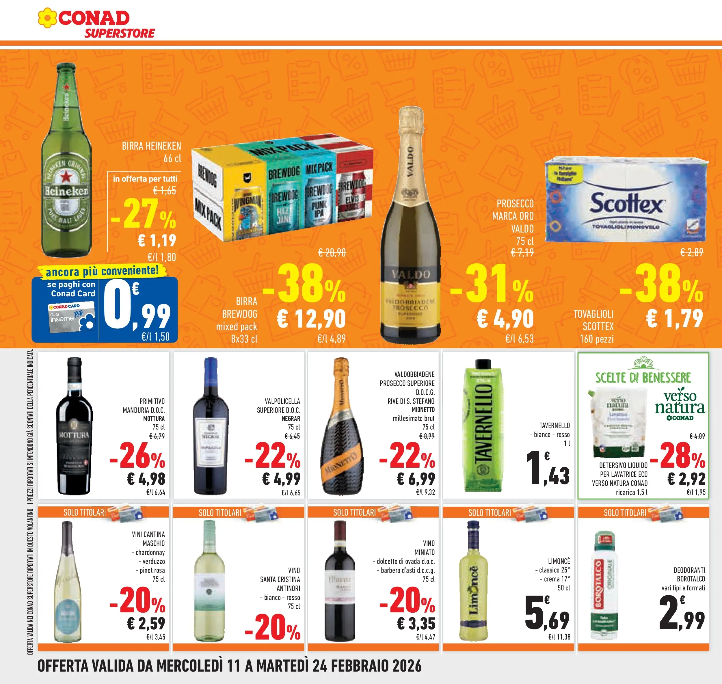 Volantino Conad dal 11/02/2026 > Anteprima | Pagina: 30 | Prodotti: Birra, Prosecco, Vino, Heineken