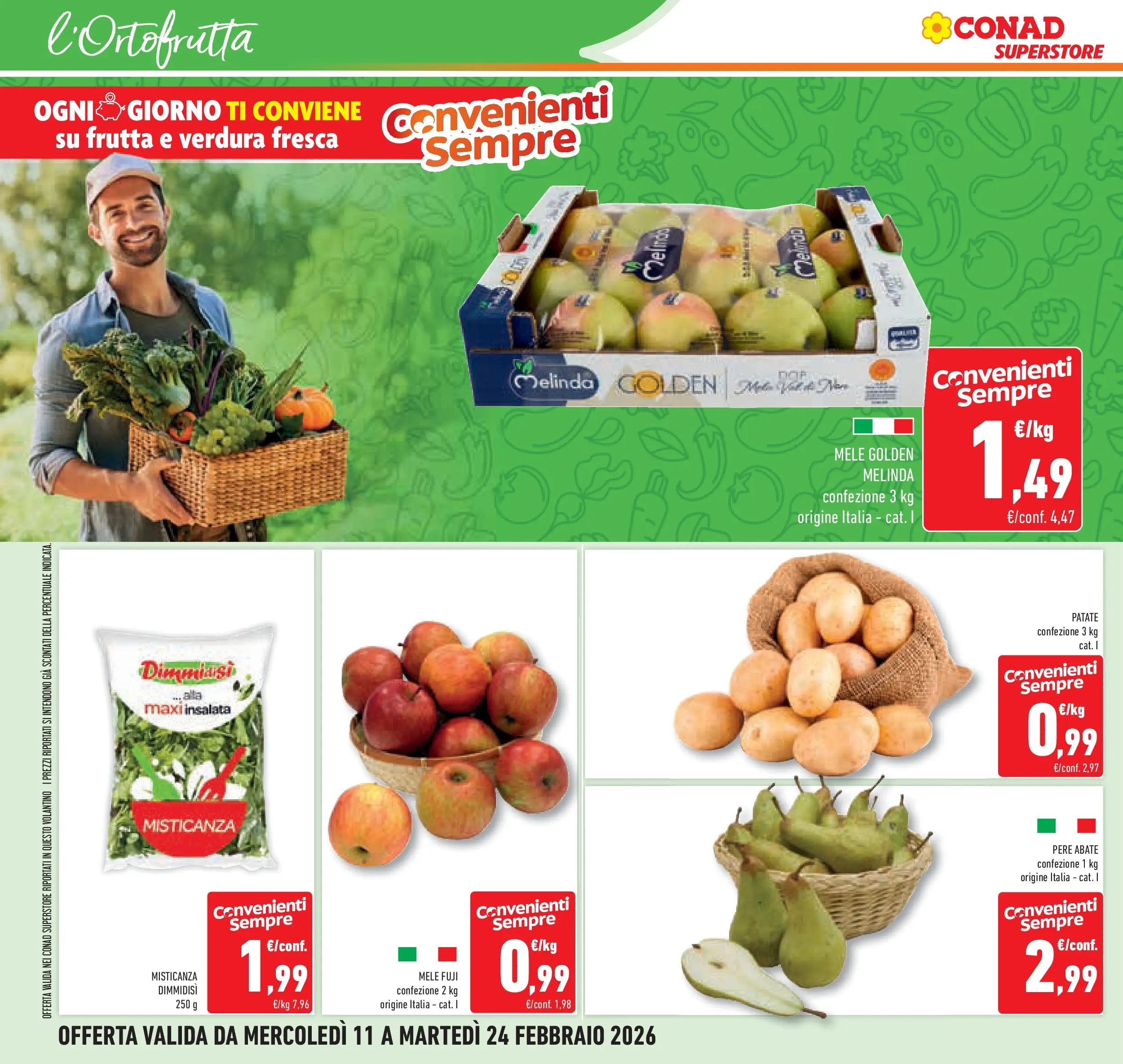 Volantino Conad dal 11/02/2026 > Anteprima | Pagina: 14 | Prodotti: Misticanza, Mele, Insalata, Patate