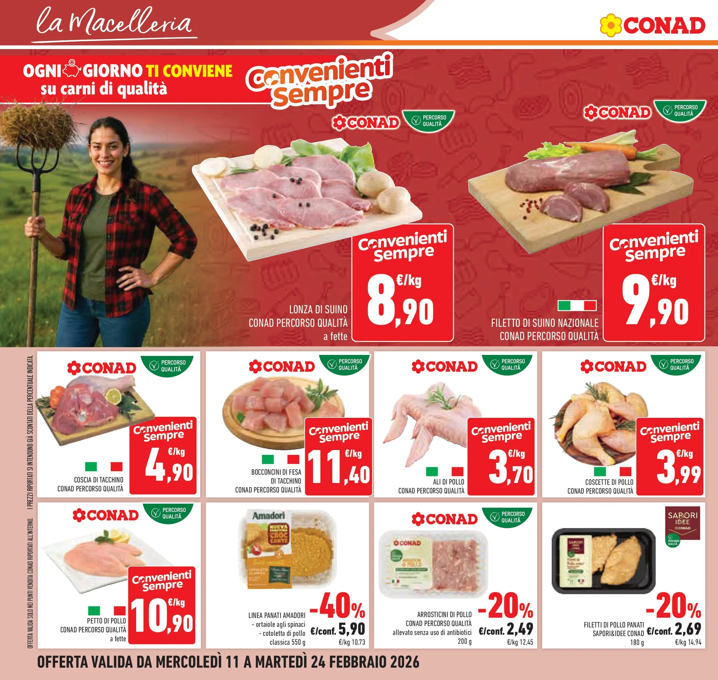 Volantino Conad dal 11/02/2026 > Anteprima | Pagina: 12 | Prodotti: Petto di Pollo, Pollo, Suino, Spinaci