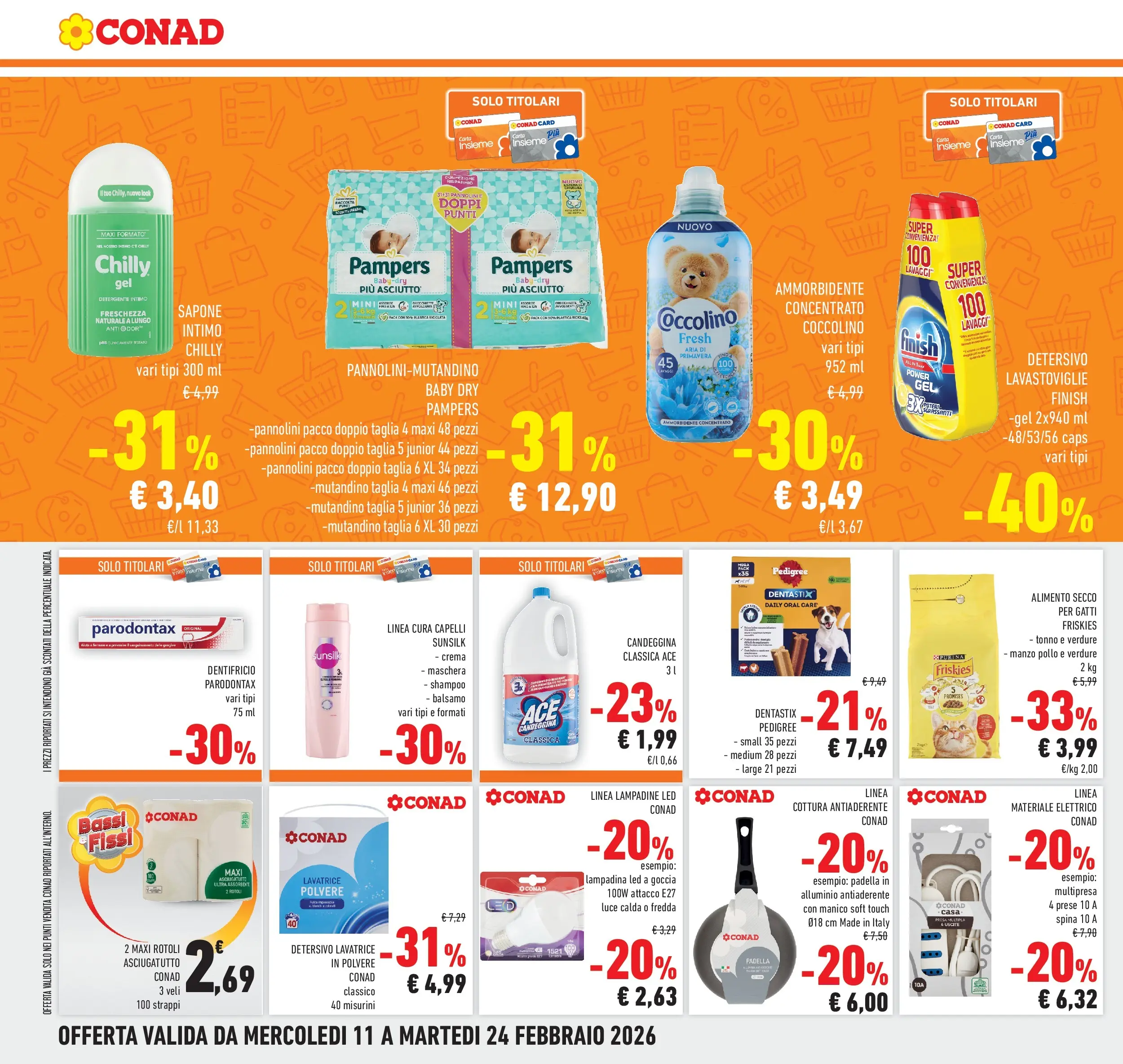 Volantino Conad dal 11/02/2026 > Anteprima | Pagina: 24 | Prodotti: Pannolini, Lavatrice, Lavastoviglie, Padella
