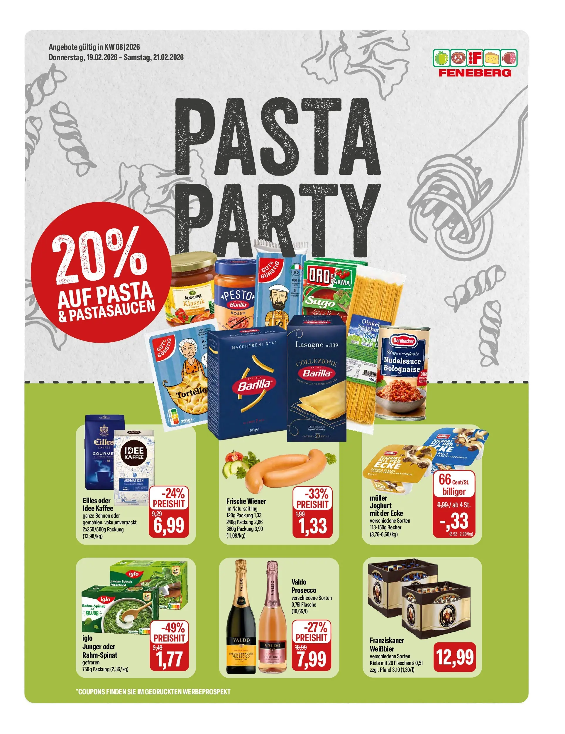 Feneberg - Feneberg: Aktuelle Angebote (ab 19.02.2026) zum Blättern | Seite: 1 | Produkte: Franziskaner, Weißbier, Iglo, Prosecco