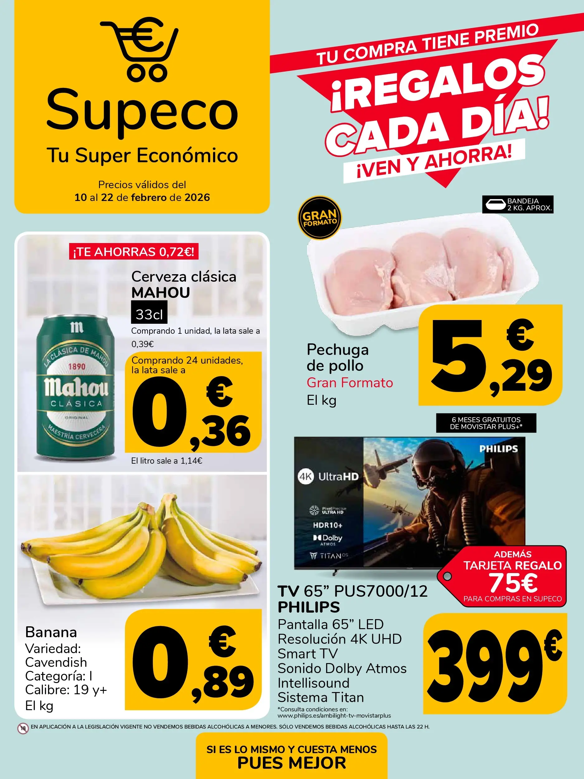 Supeco folleto 09/02/2026 - 22/02/2026 | Página: 1 | Productos: Cerveza, Bandeja
