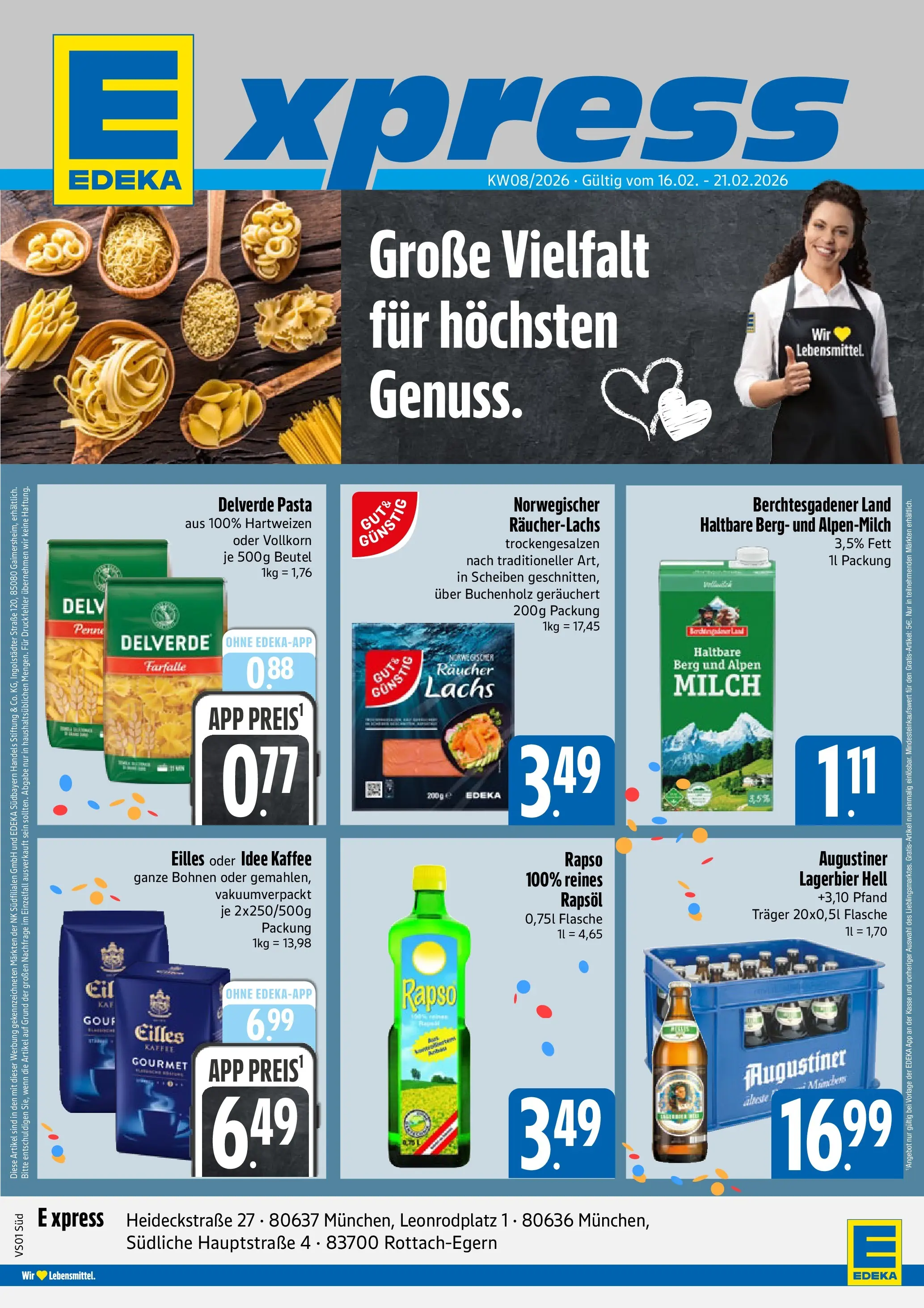 Angebote - E xpress: Wochenangebote (ab 15.02.2026) zum Blättern | Seite: 1 | Produkte: Milch, Kaffee, Lachs, Räucherlachs