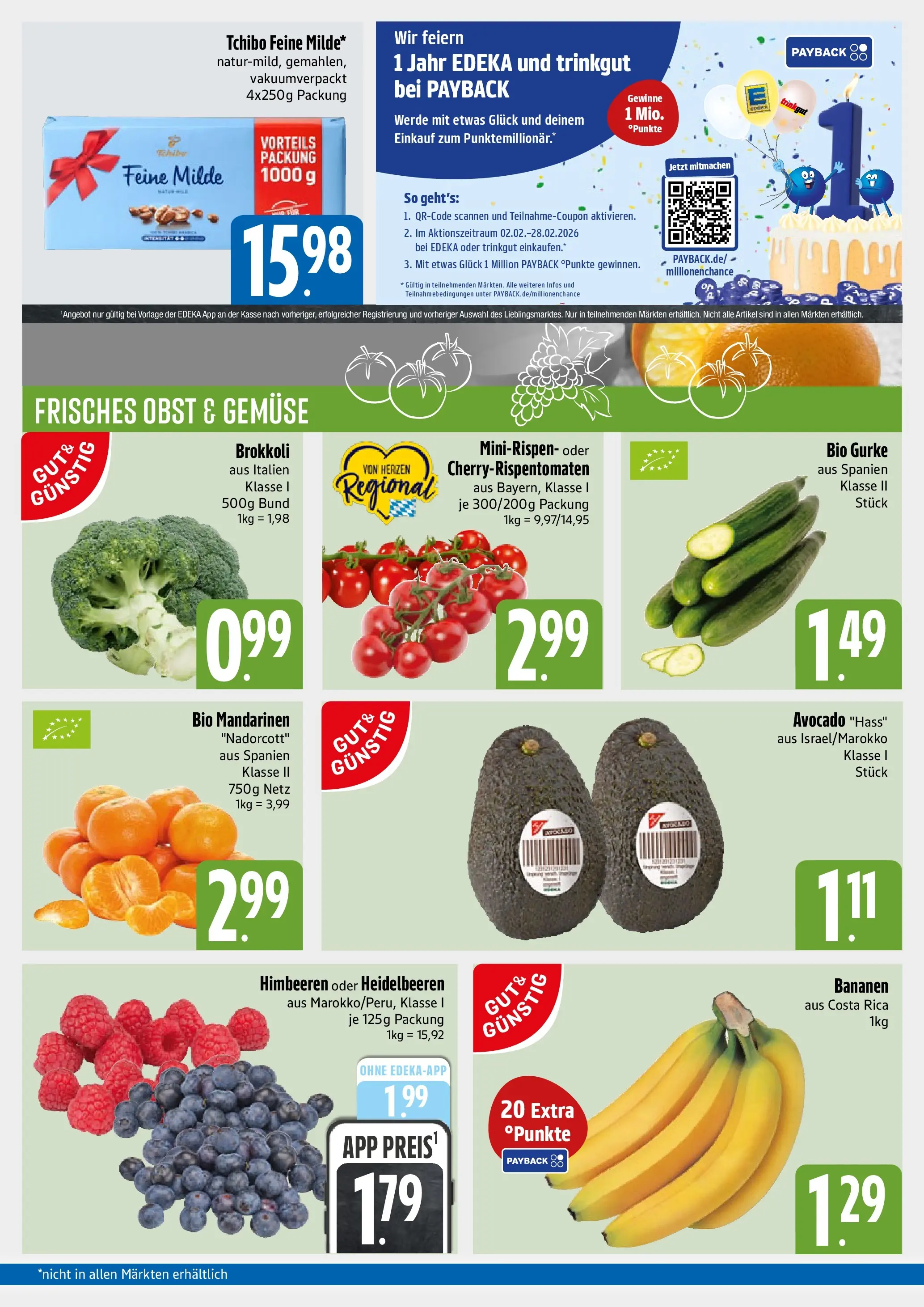 Angebote - E xpress: Wochenangebote (ab 15.02.2026) zum Blättern | Seite: 3 | Produkte: Himbeeren, Bananen, Heidelbeeren, Gemüse