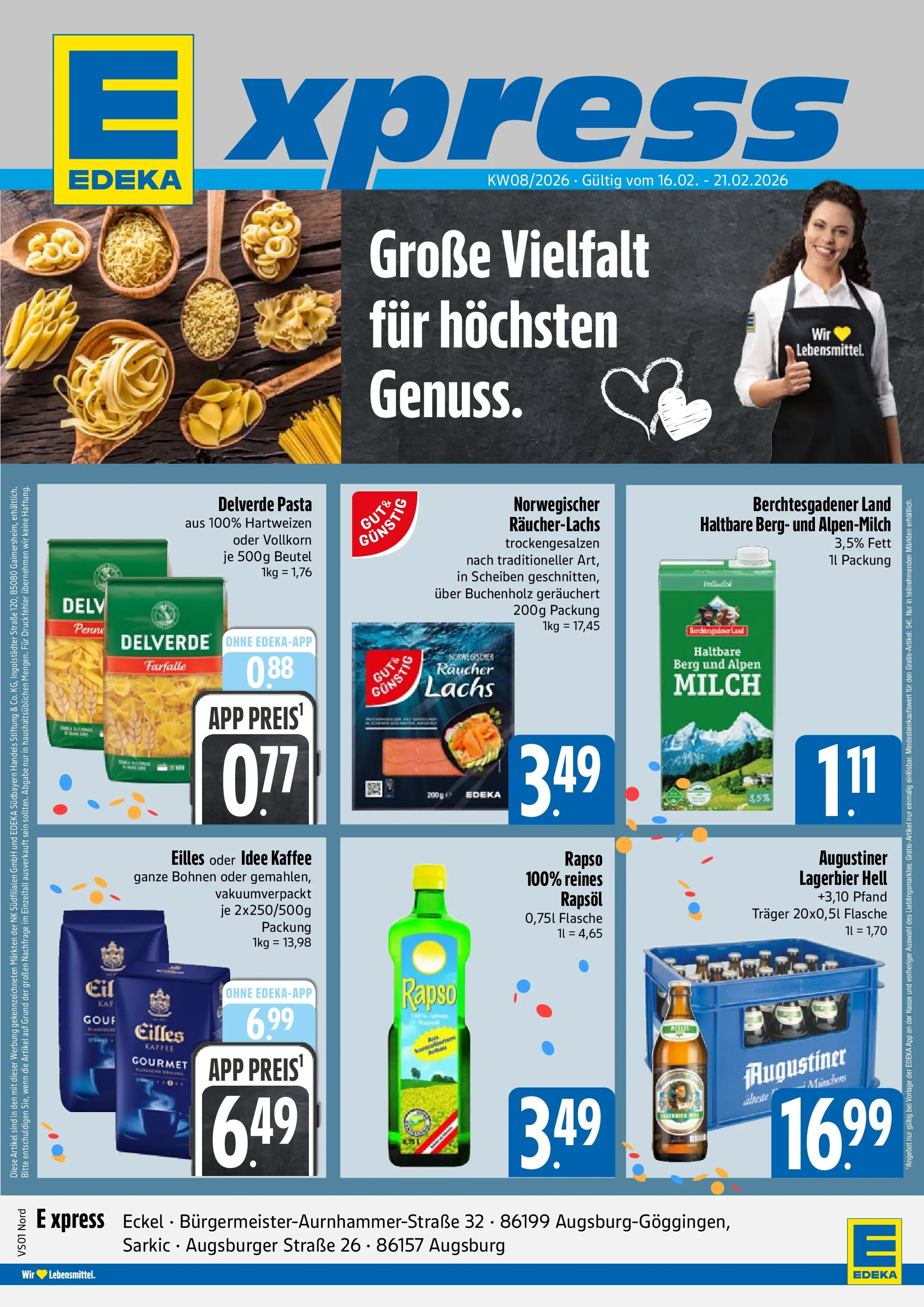 Angebote - E xpress: Wochenangebote (ab 15.02.2026) zum Blättern | Seite: 1 | Produkte: Idee kaffee, Milch, Kaffee, Lachs