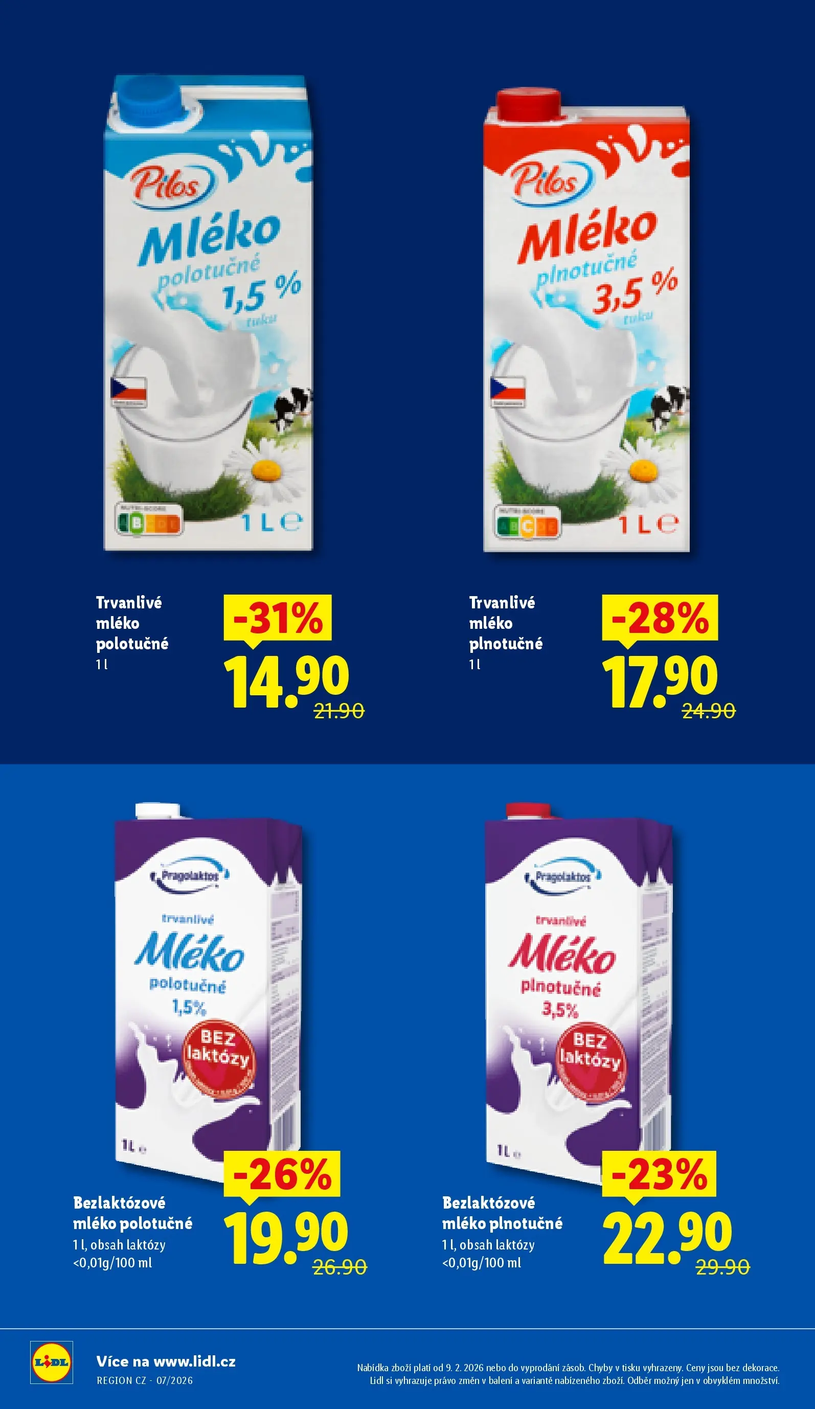 Lidl leták od 11.02.2026 - Nový akční leták | Strana: 4 | Produkty: Mléko polotučné, Mléko, Bezlaktozové mléko