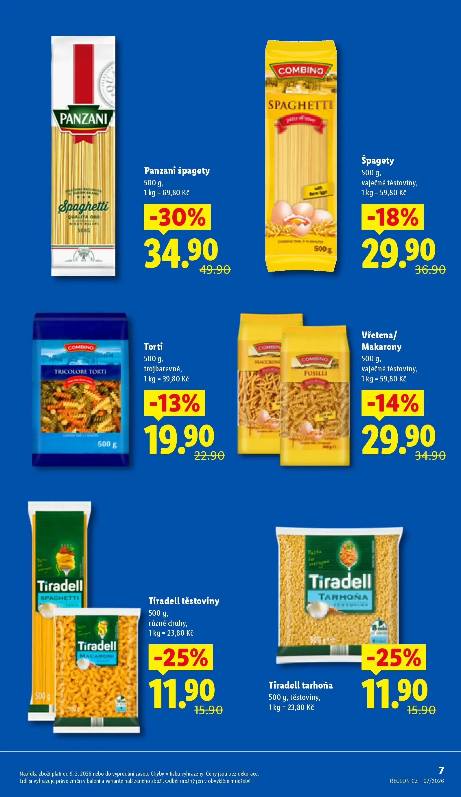 Lidl leták od 11.02.2026 - Nový akční leták | Strana: 7 | Produkty: Těstoviny, Špagety, Combino, Makarony