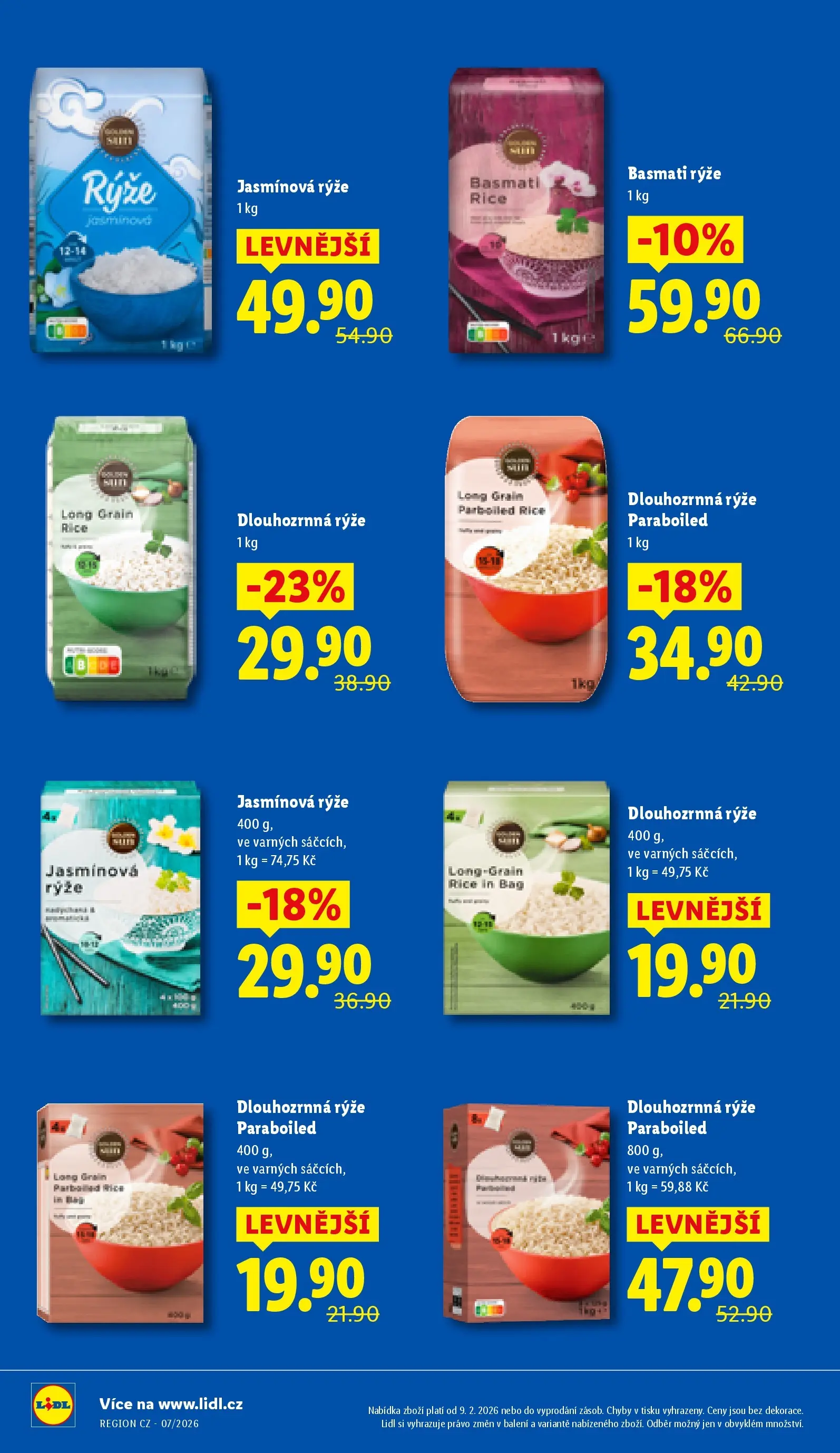 Lidl leták od 11.02.2026 - Nový akční leták | Strana: 8 | Produkty: Rýže, Jasmínová rýže, Rýže basmati, Basmati rýže