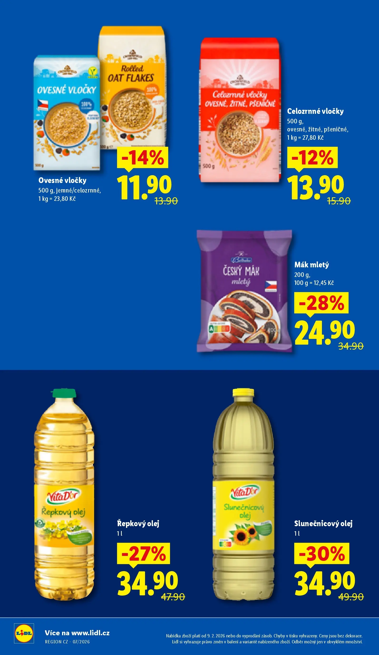 Lidl leták od 11.02.2026 - Nový akční leták | Strana: 10 | Produkty: Olej, Mák mletý, Vločky, Slunečnicový olej