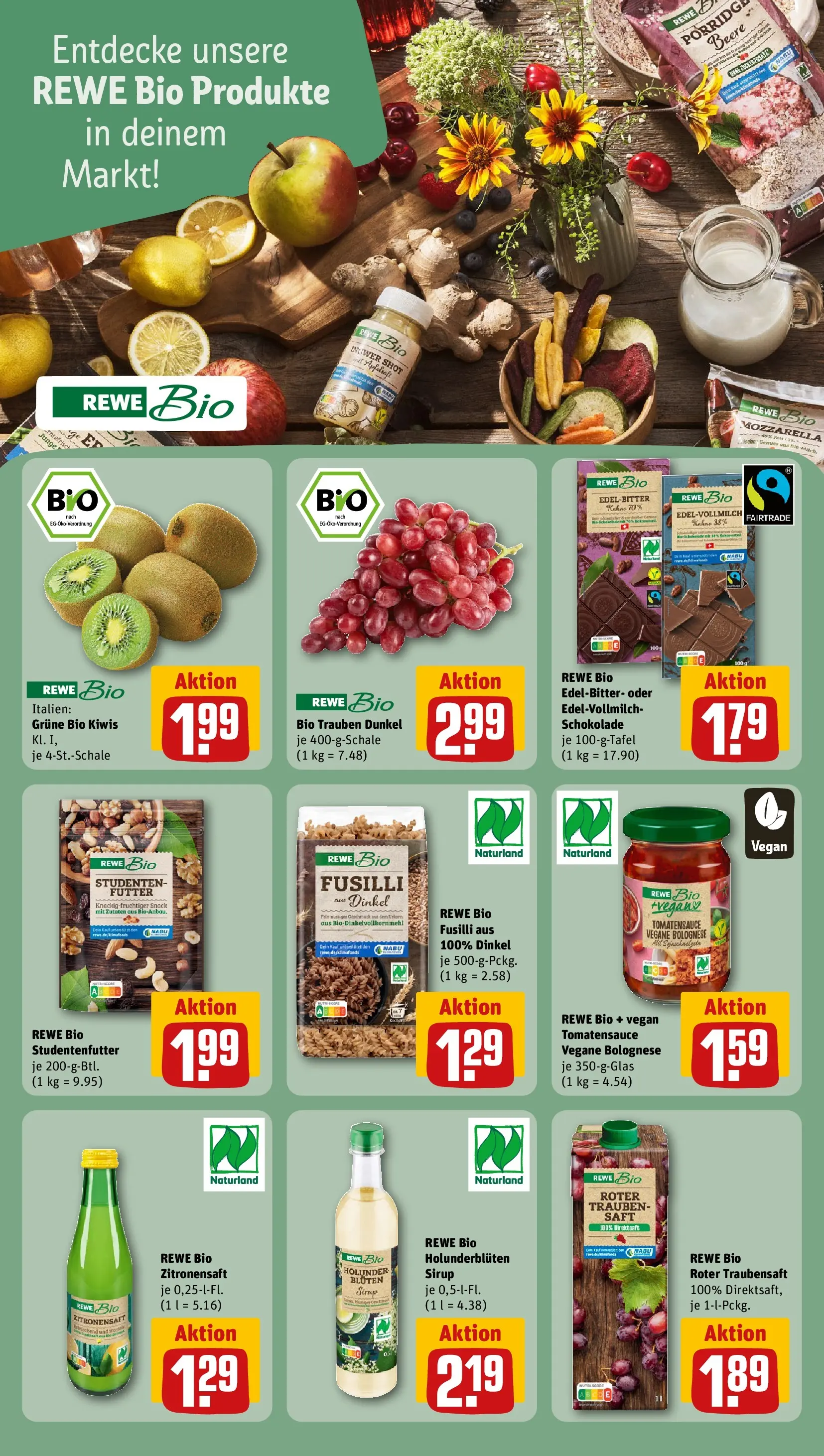 REWE Prospekt ab 15.02.2026 zum Blättern » Angebote | Seite: 18 | Produkte: Mozzarella, Pasta, Saft, Kiwi