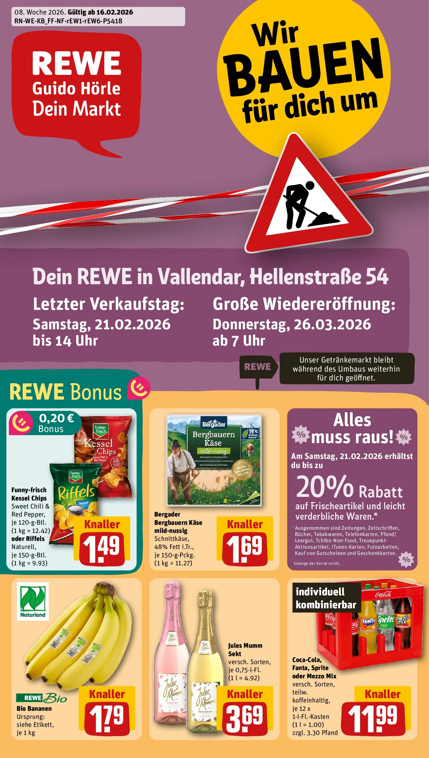 REWE Prospekt ab 16.02.2026 zum Blättern » Angebote | Seite: 1 | Produkte: Sprite, Cola, Käse, Funny frisch