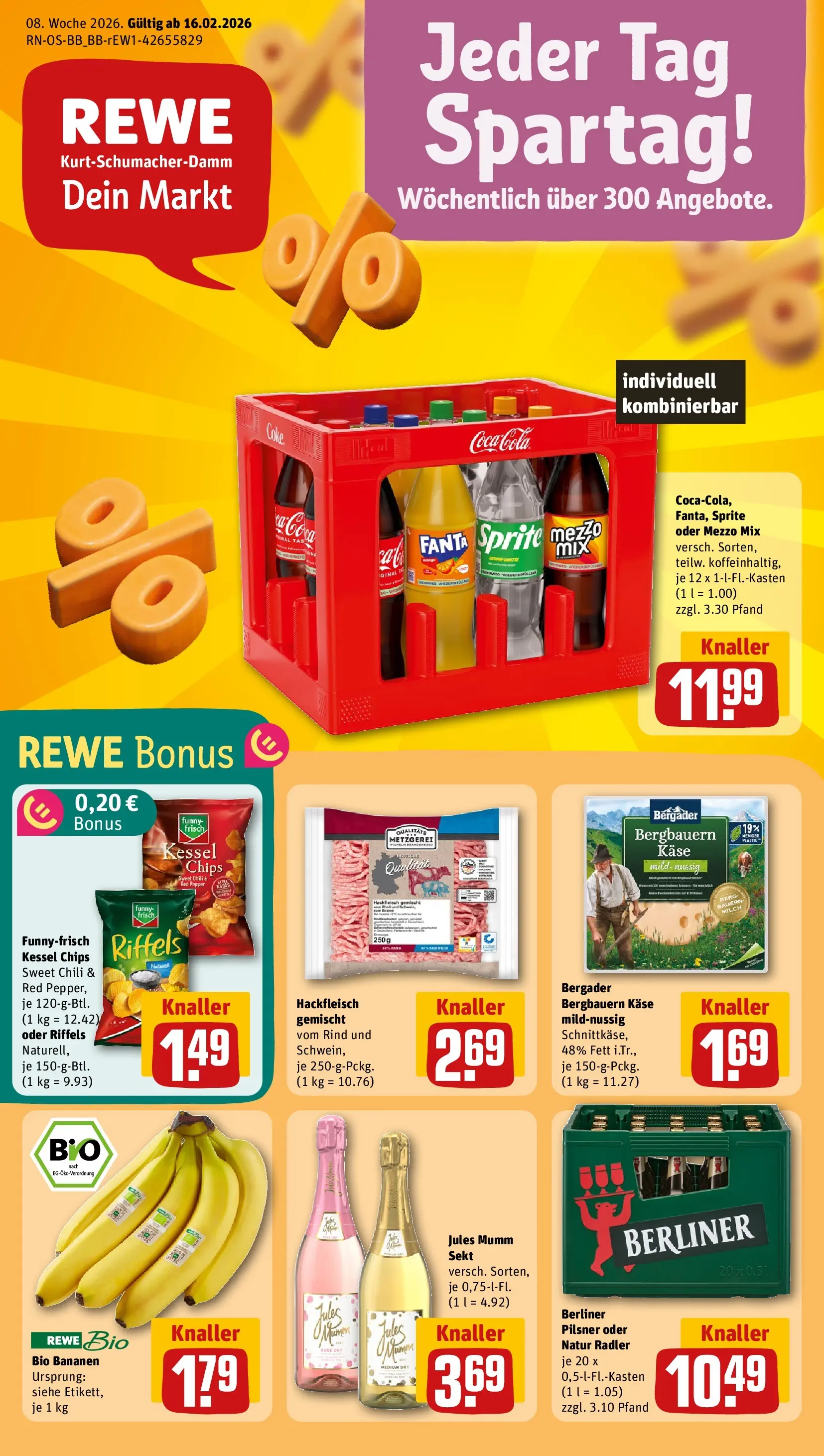 REWE Prospekt ab 16.02.2026 zum Blättern » Angebote | Seite: 1 | Produkte: Fanta, Sekt, Oder mezzo mix, Chips