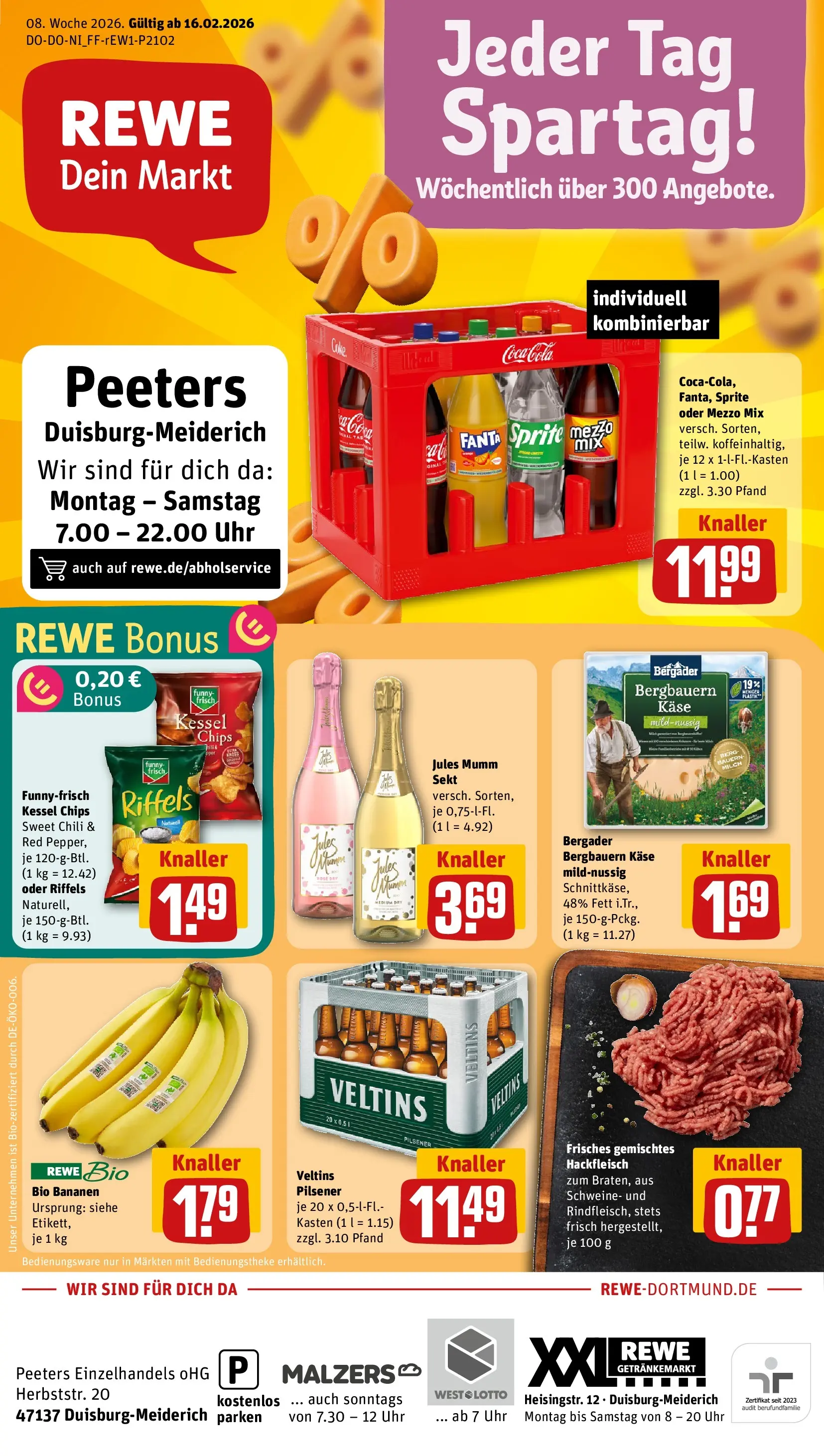 REWE Prospekt ab 16.02.2026 zum Blättern » Angebote | Seite: 1 | Produkte: Mumm sekt, Fanta, Oder mezzo mix, Chips