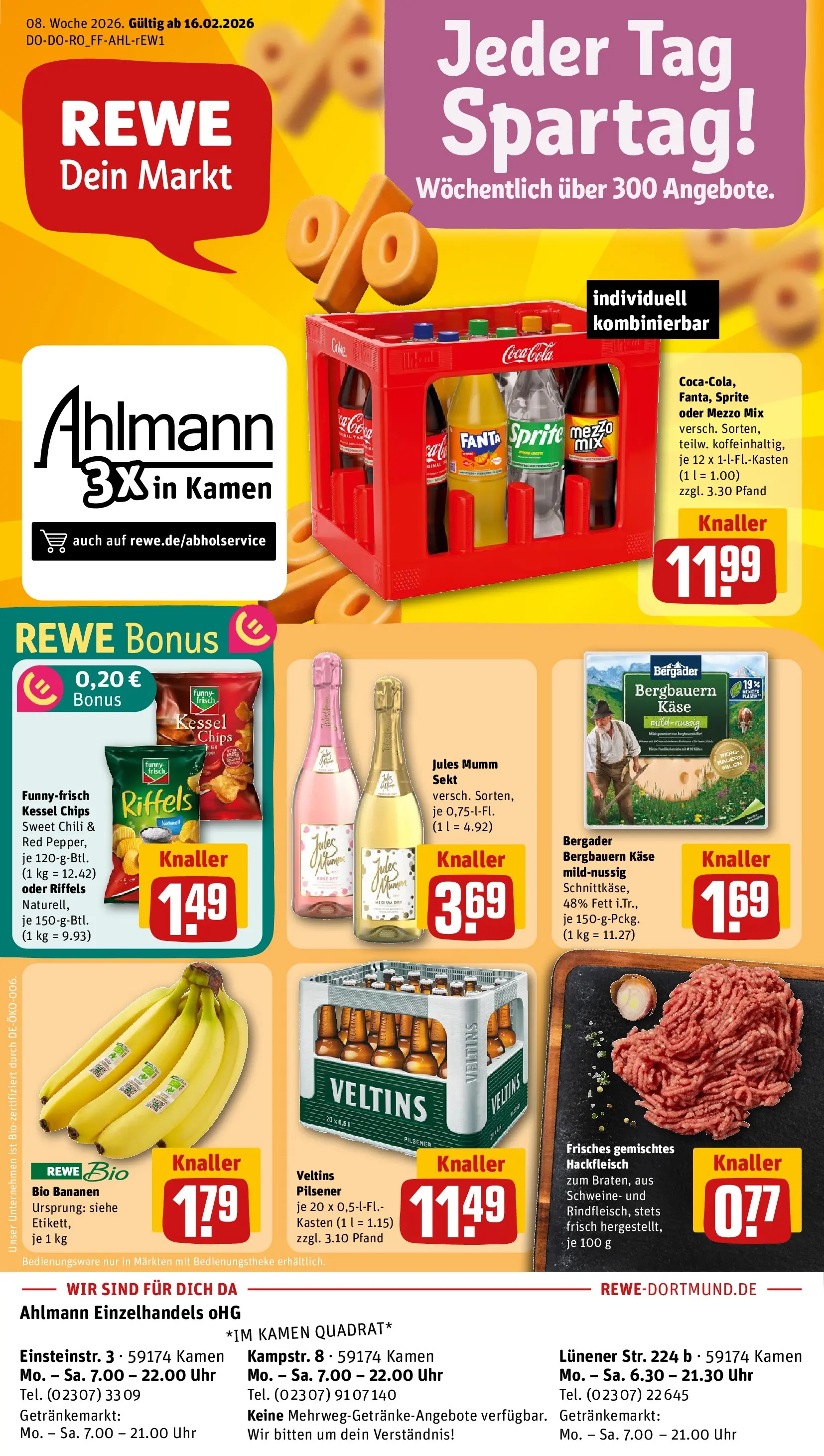 REWE Prospekt ab 16.02.2026 zum Blättern » Angebote | Seite: 1 | Produkte: Käse, Sekt, Jules mumm, Hackfleisch