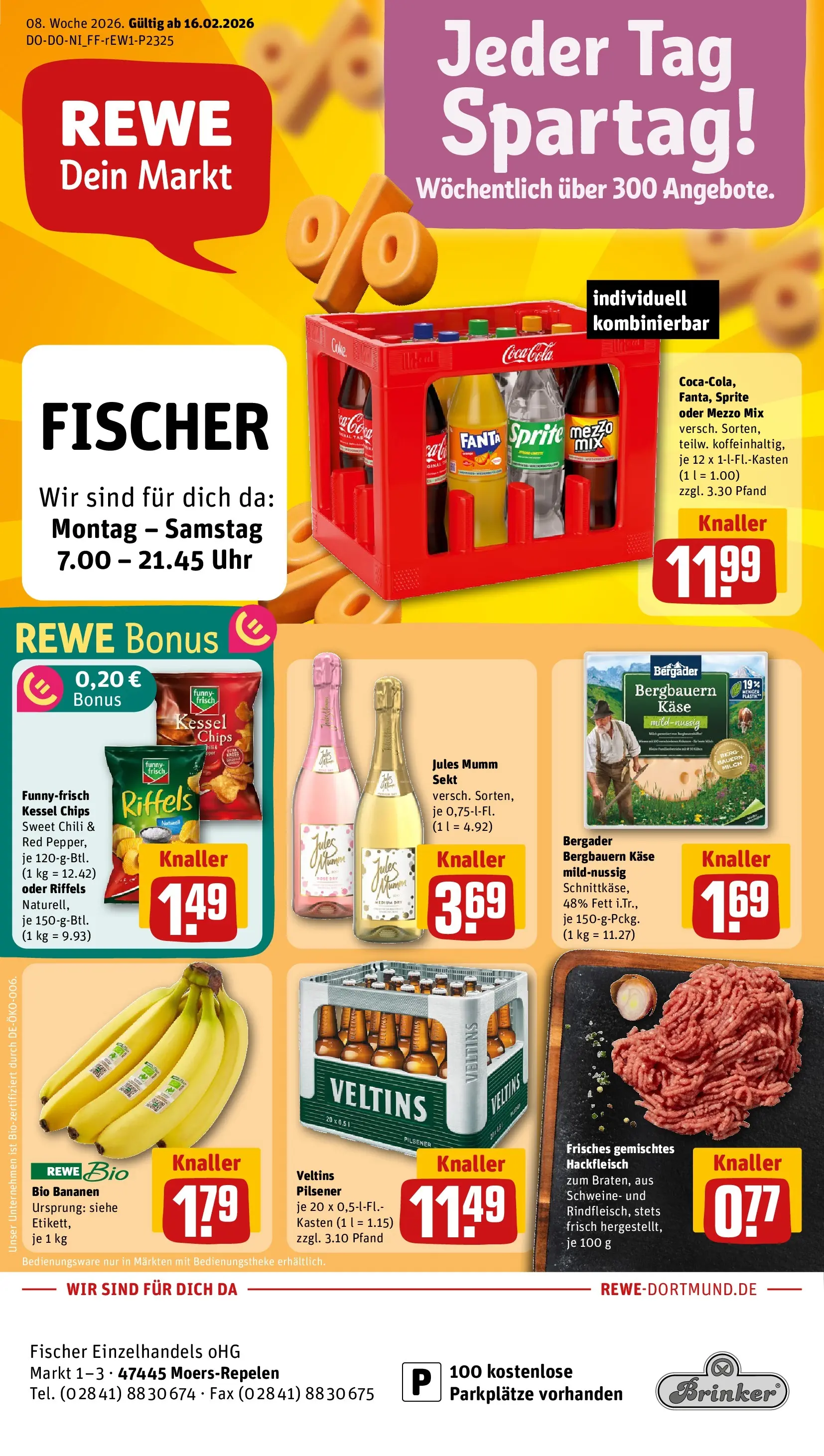 REWE Prospekt ab 16.02.2026 zum Blättern » Angebote | Seite: 1 | Produkte: Mezzo mix, Sprite, Käse, Sekt