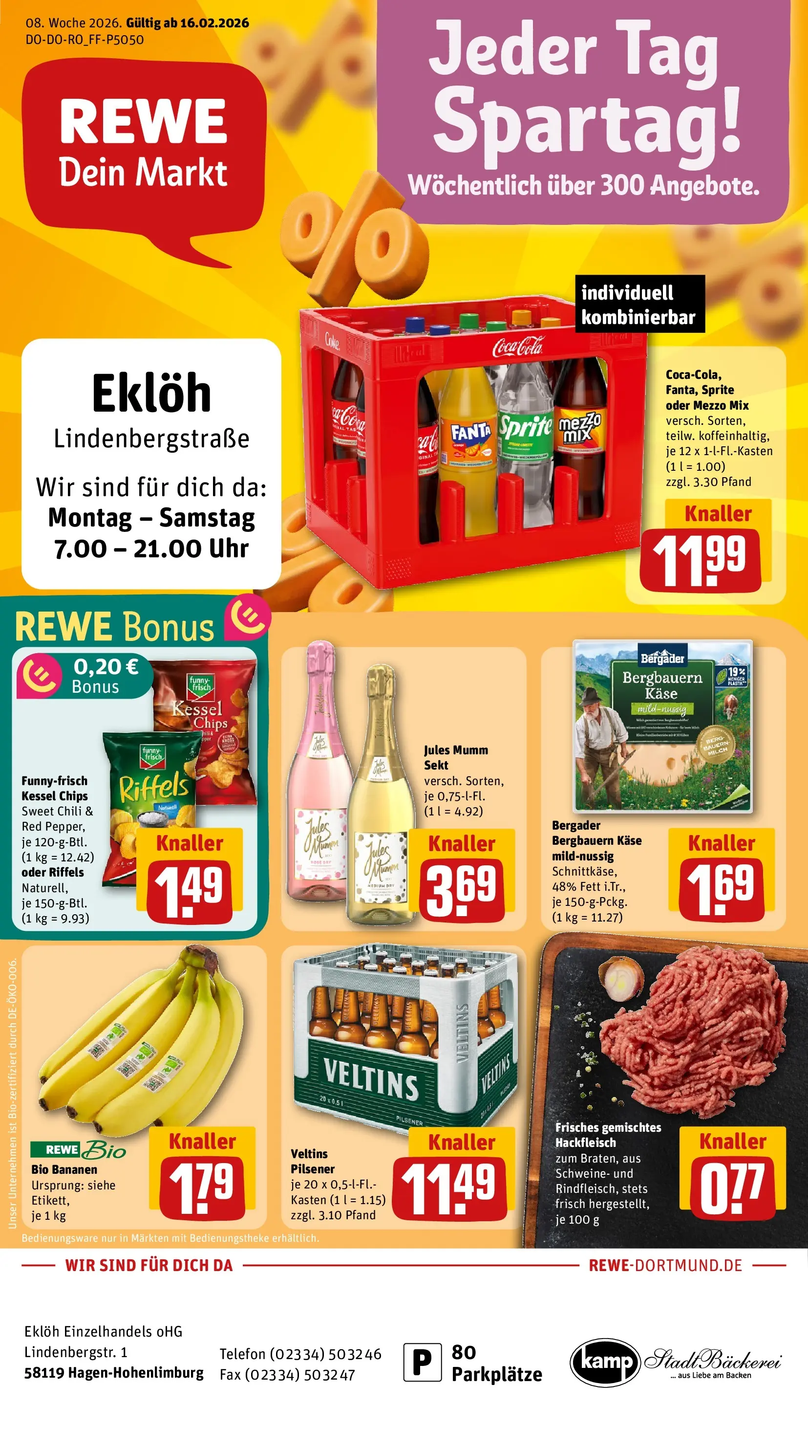 REWE Prospekt ab 16.02.2026 zum Blättern » Angebote | Seite: 1 | Produkte: Mezzo mix, Jules mumm, Chili, Oder mezzo mix