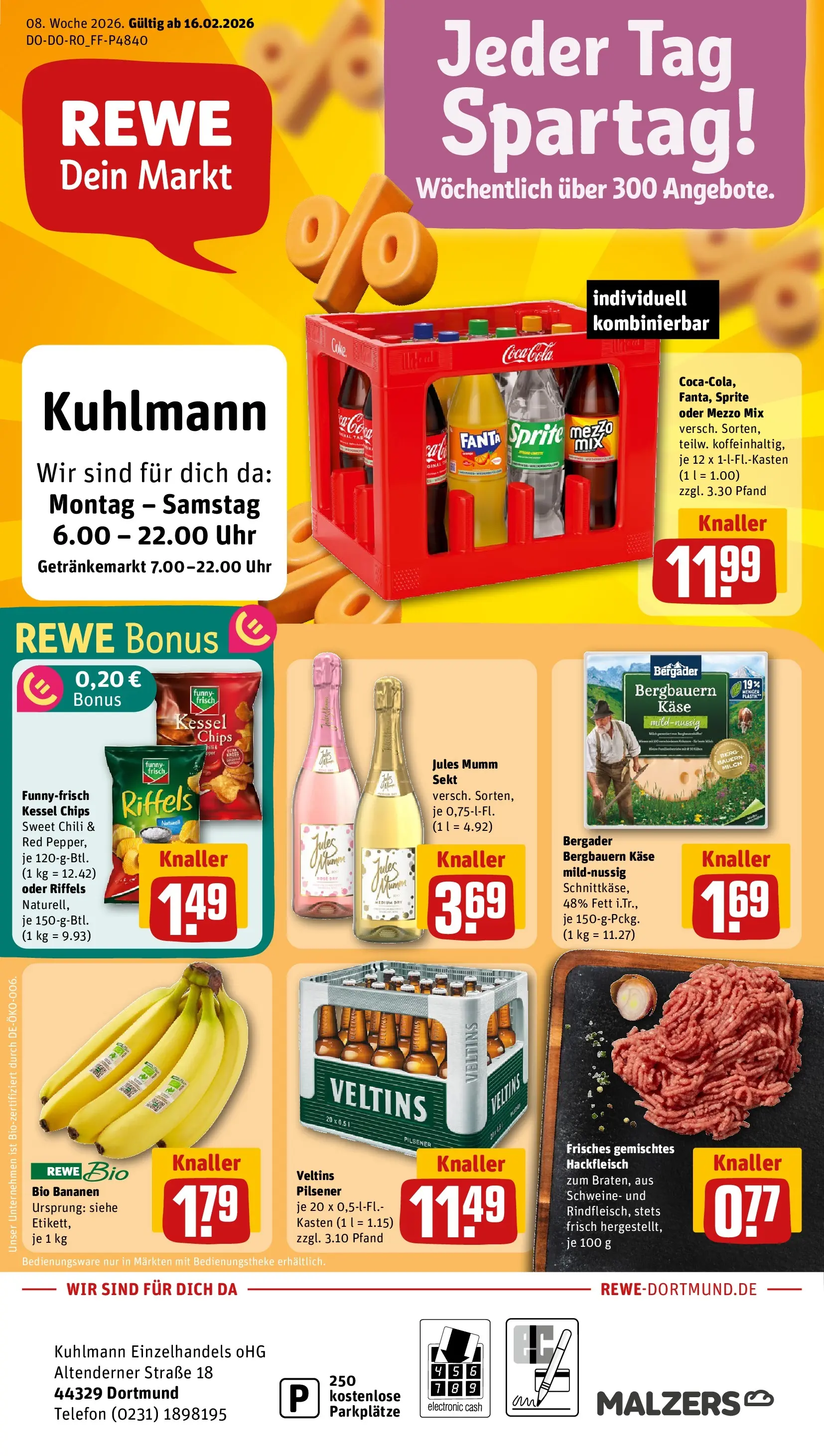REWE Prospekt ab 16.02.2026 zum Blättern » Angebote | Seite: 1 | Produkte: Mumm sekt, Käse, Oder mezzo mix, Uhr
