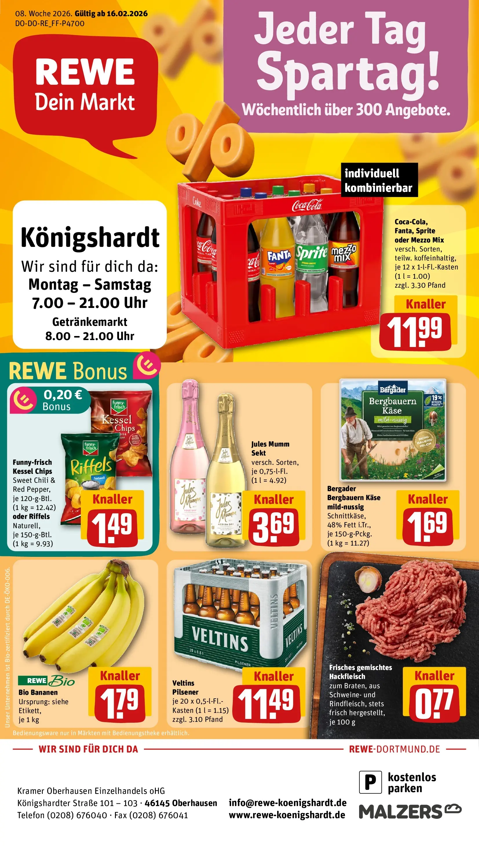 REWE Prospekt ab 16.02.2026 zum Blättern » Angebote | Seite: 1 | Produkte: Mumm sekt, Fanta, Milch, Telefon