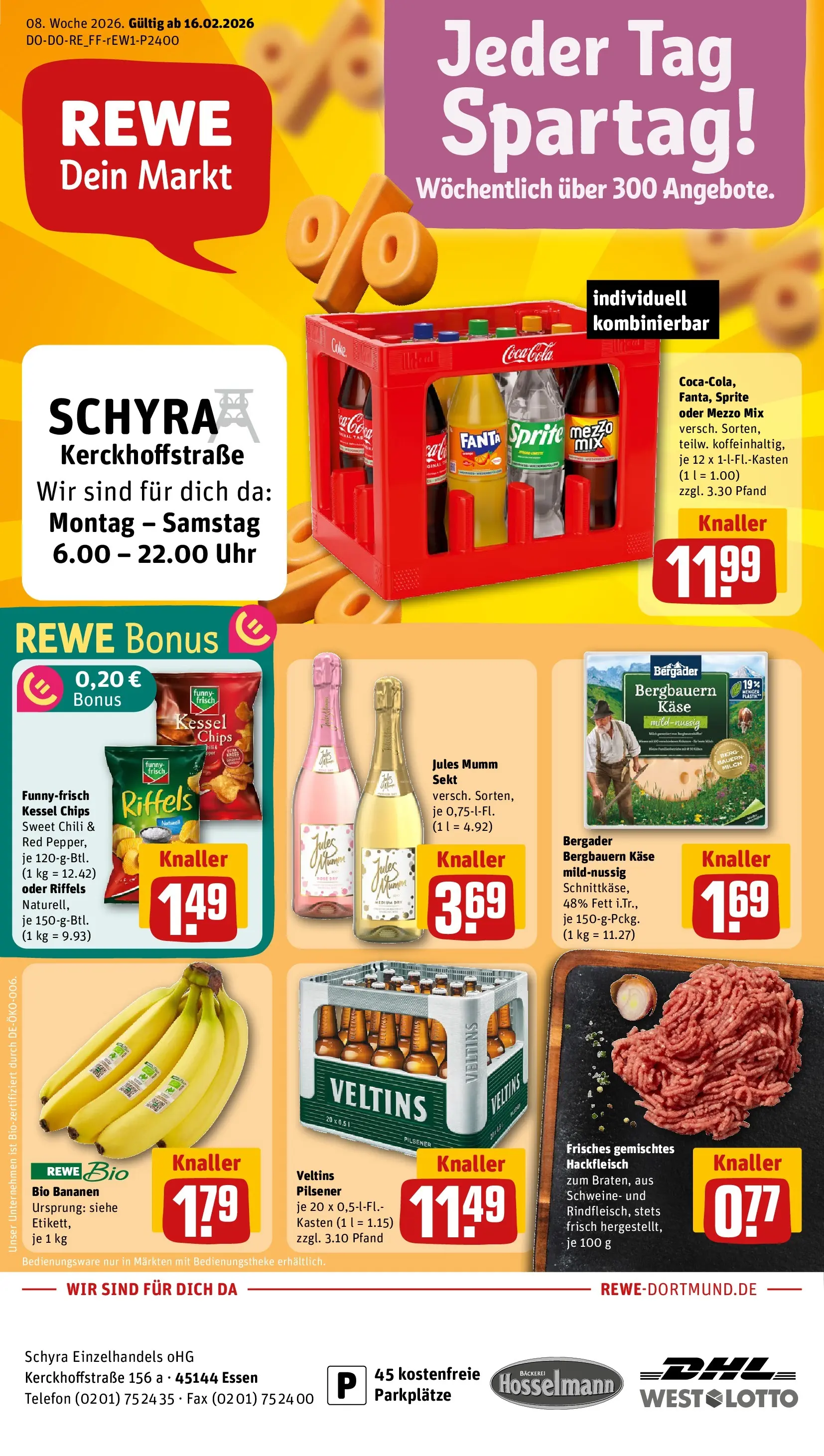 REWE Prospekt ab 16.02.2026 zum Blättern » Angebote | Seite: 1 | Produkte: Bäckerei, Sekt, Oder mezzo mix, Telefon