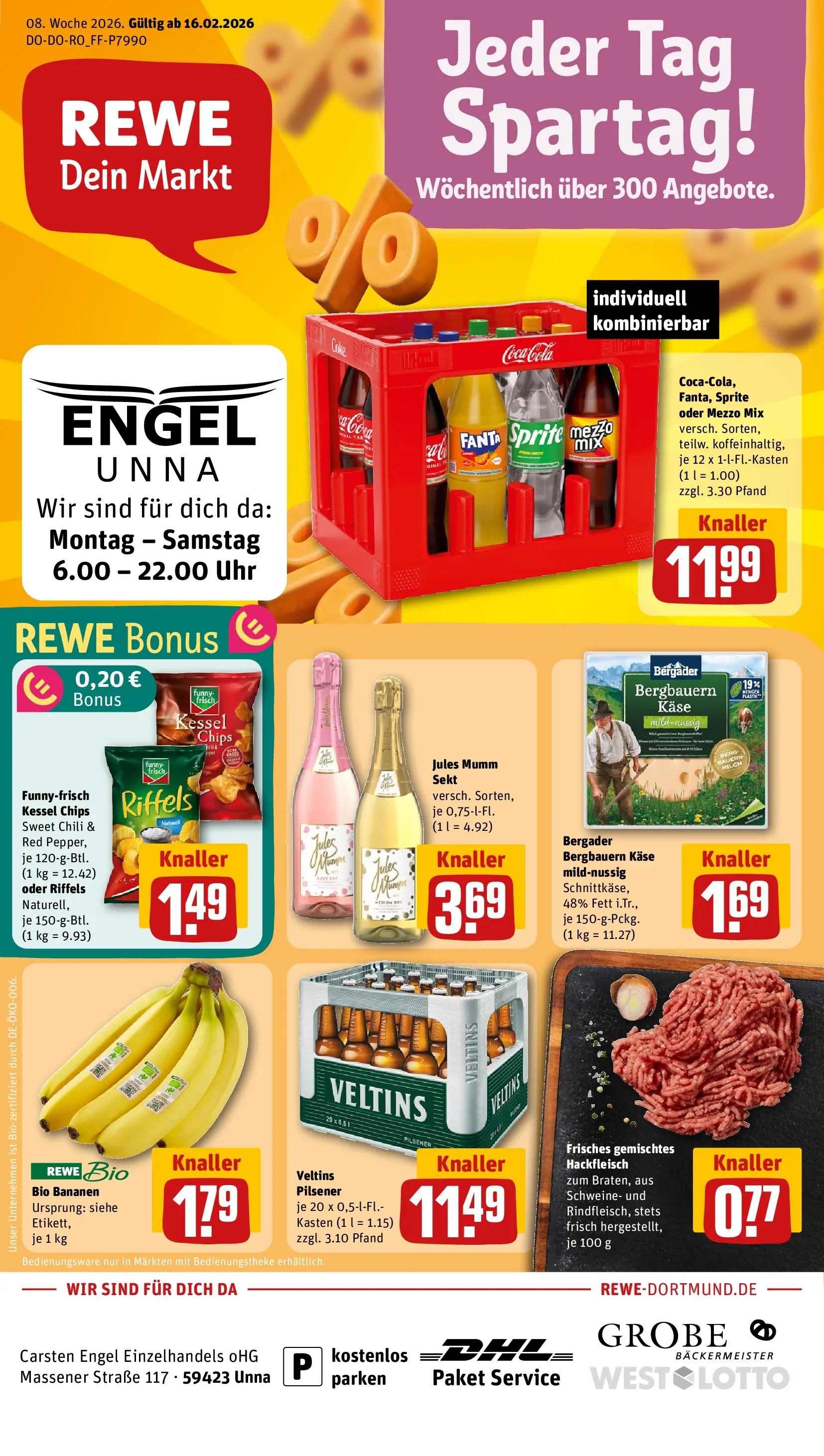 REWE Prospekt ab 16.02.2026 zum Blättern » Angebote | Seite: 1 | Produkte: Sekt, Chili, Chips, Veltins