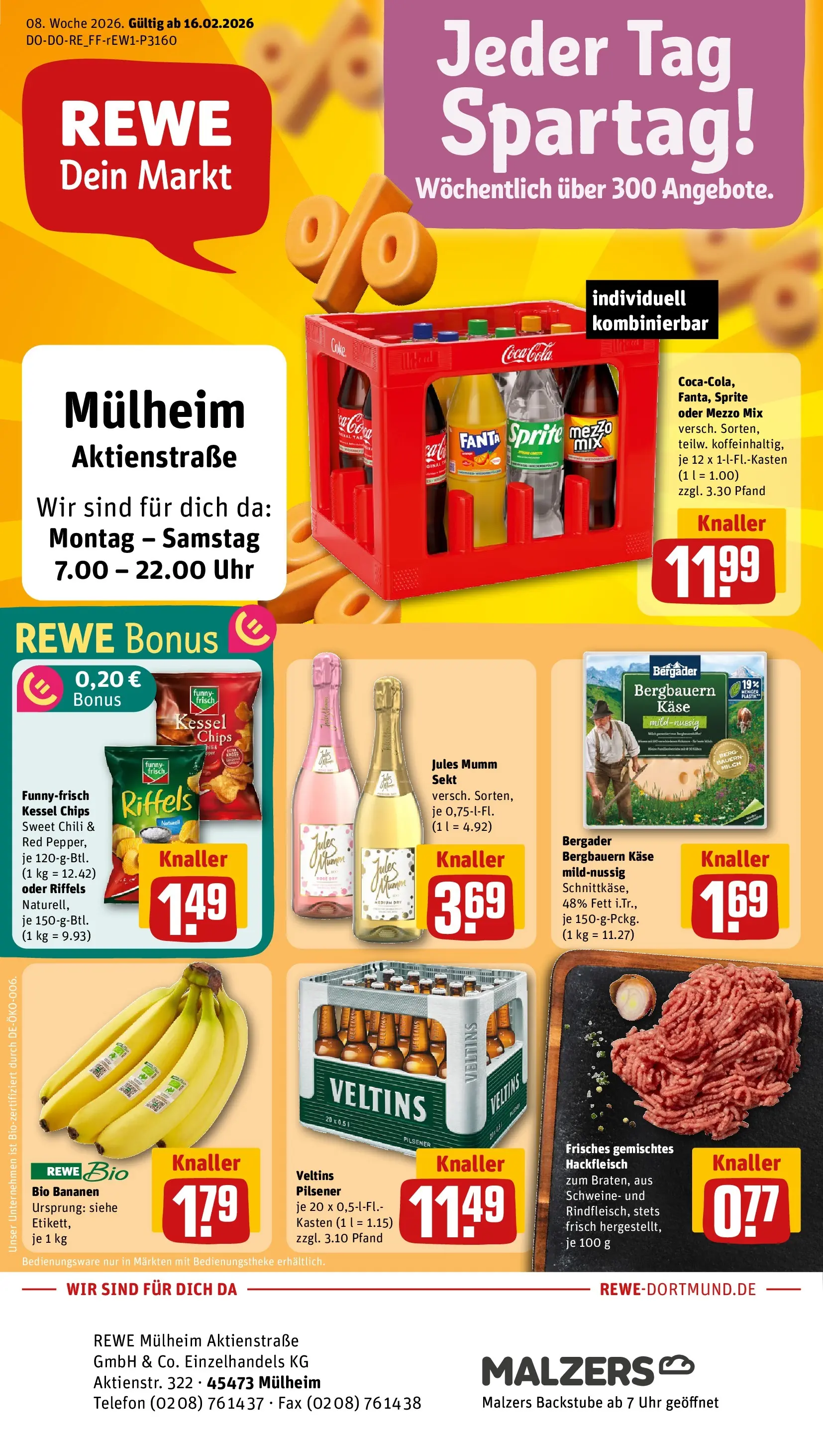 REWE Prospekt ab 16.02.2026 zum Blättern » Angebote | Seite: 1 | Produkte: Mumm sekt, Oder mezzo mix, Telefon, Uhr