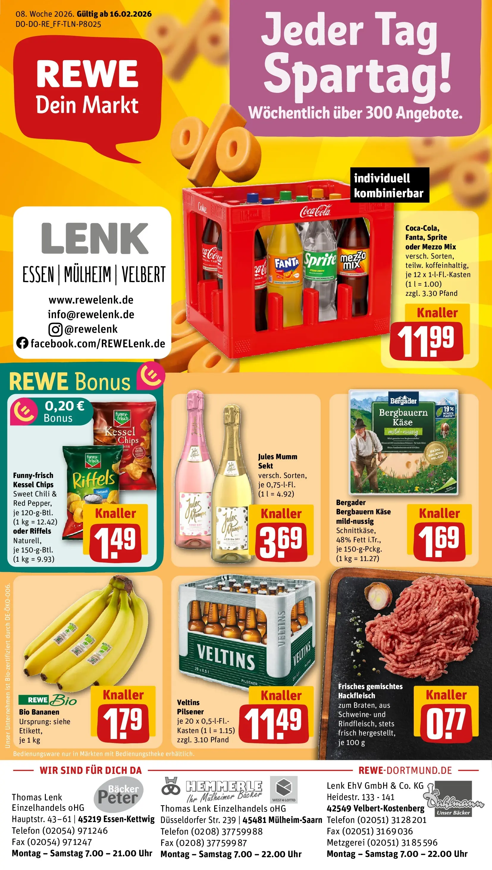 REWE Prospekt ab 16.02.2026 zum Blättern » Angebote | Seite: 1 | Produkte: Mumm sekt, Sekt, Veltins, Hackfleisch