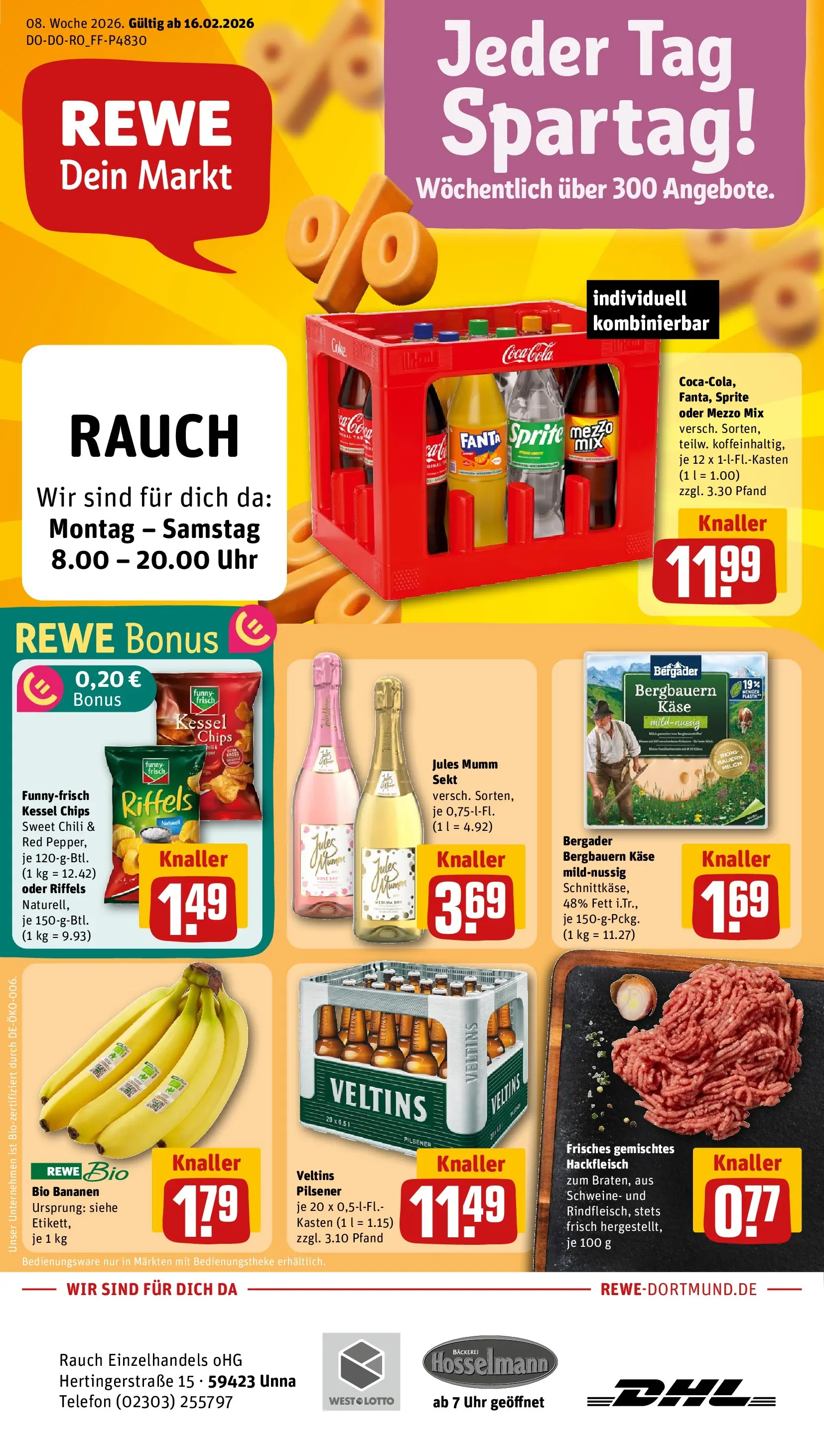 REWE Prospekt ab 16.02.2026 zum Blättern » Angebote | Seite: 1 | Produkte: Coca cola, Sprite, Telefon, Uhr