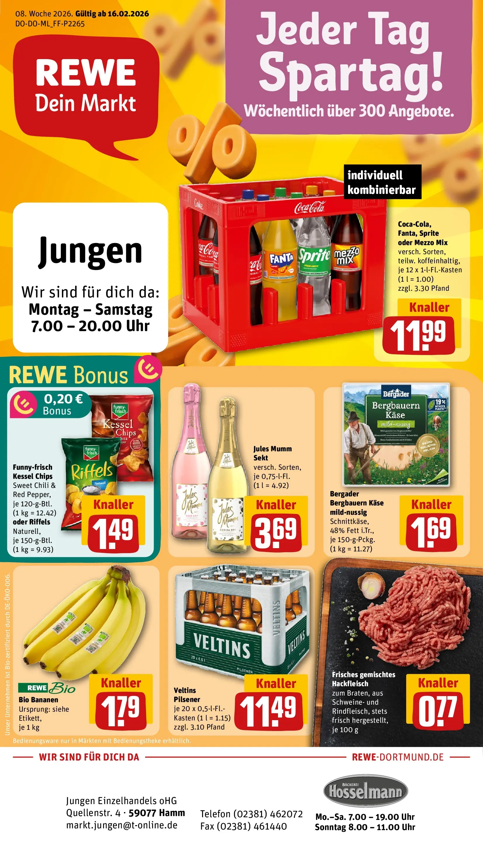 REWE Prospekt ab 16.02.2026 zum Blättern » Angebote | Seite: 1 | Produkte: Mumm sekt, Bäckerei, Chili, Telefon