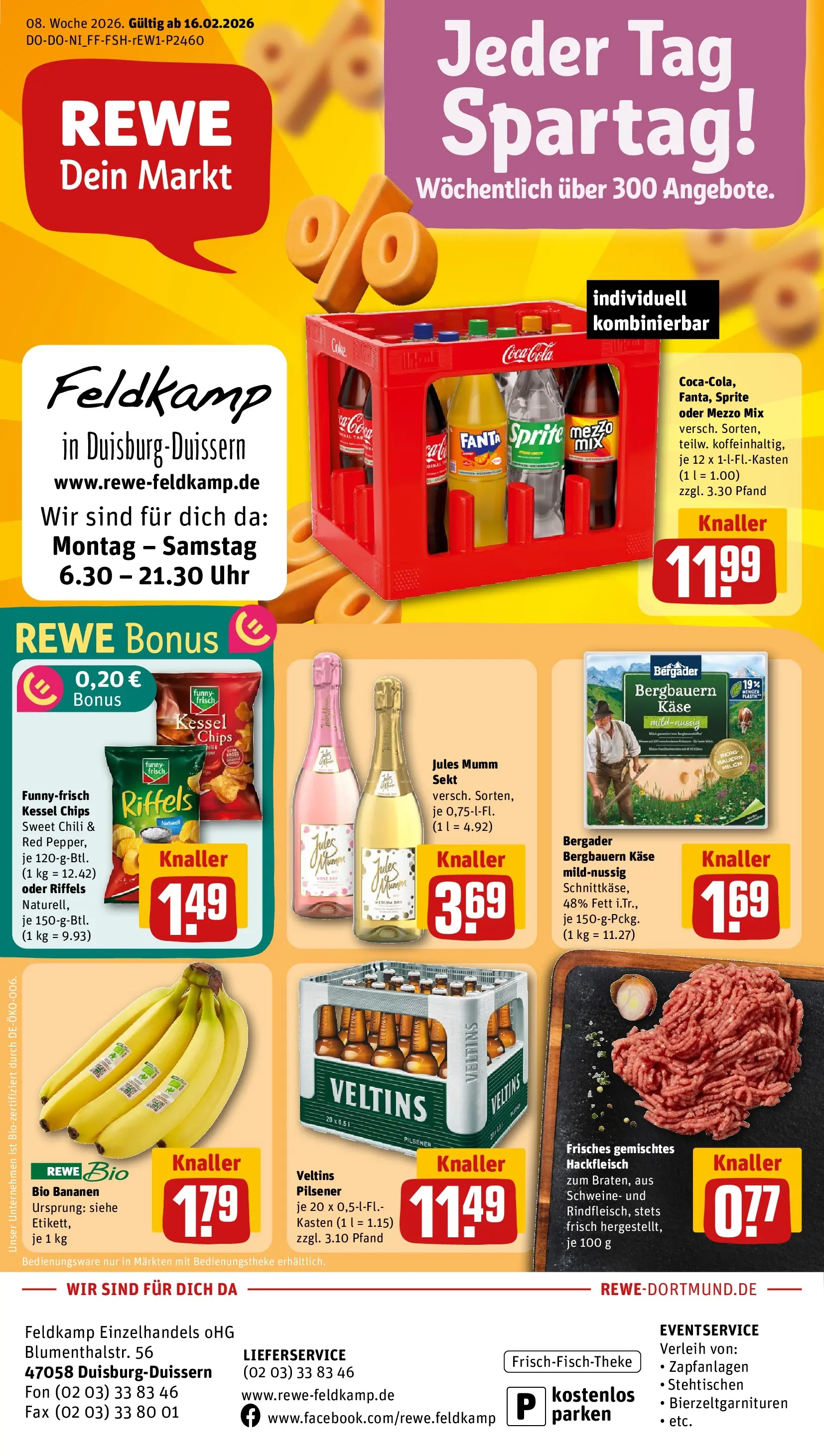 REWE Prospekt ab 16.02.2026 zum Blättern » Angebote | Seite: 1 | Produkte: Mumm sekt, Sprite, Chips, Hackfleisch
