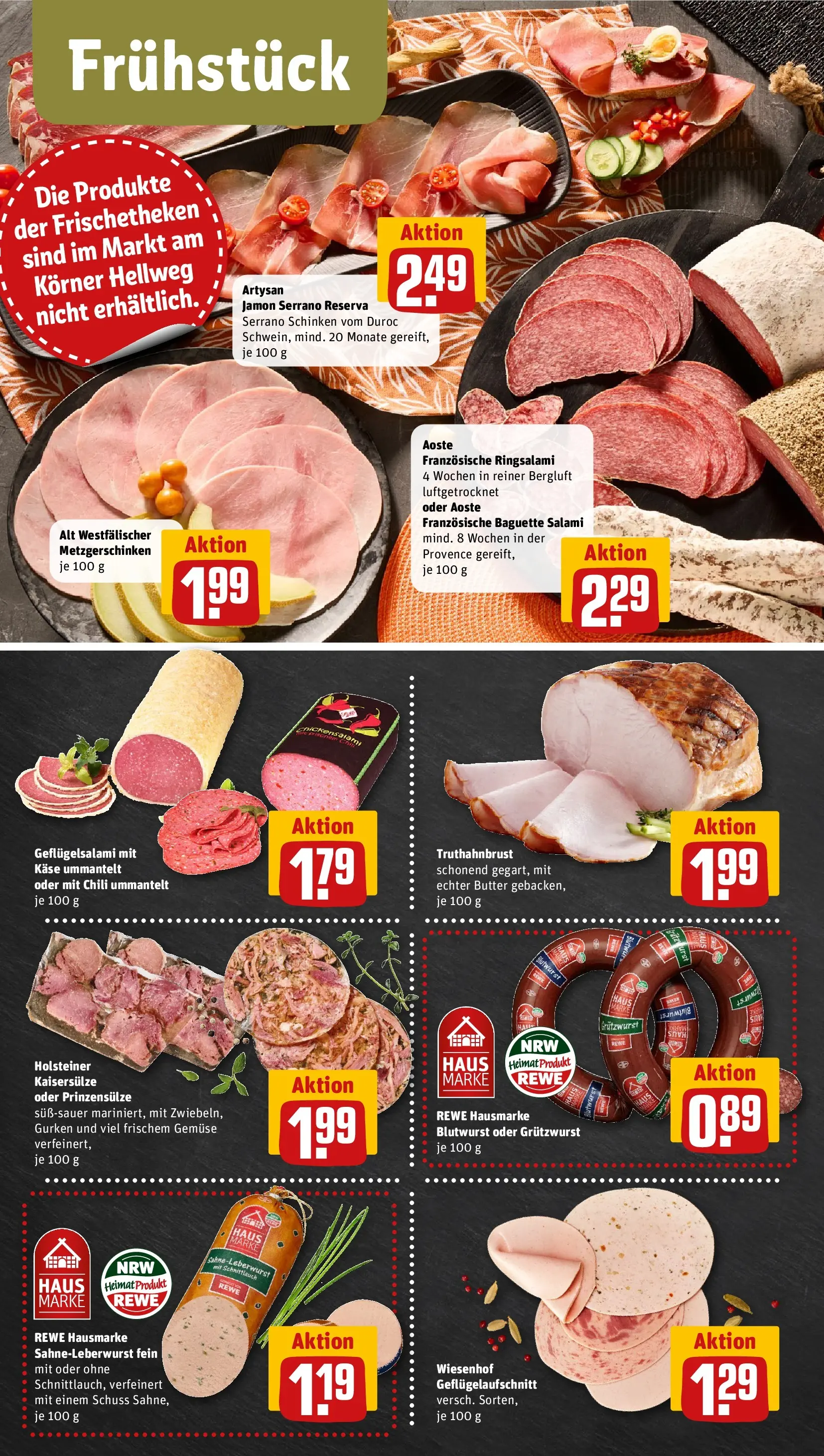 REWE Prospekt ab 16.02.2026 zum Blättern » Angebote | Seite: 10 | Produkte: Baguette, Pudding, Salami, Serrano schinken