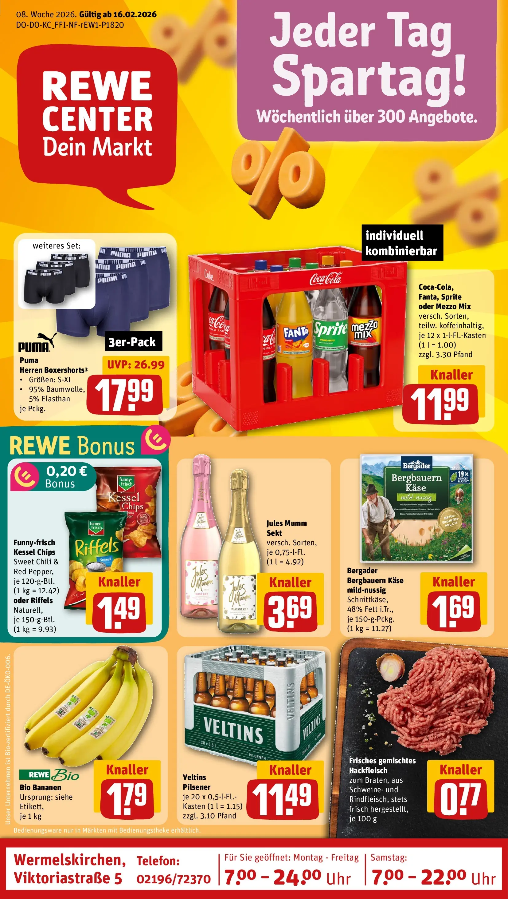 REWE Prospekt ab 16.02.2026 zum Blättern » Angebote | Seite: 1 | Produkte: Mumm sekt, Sekt, Bananen, Oder mezzo mix