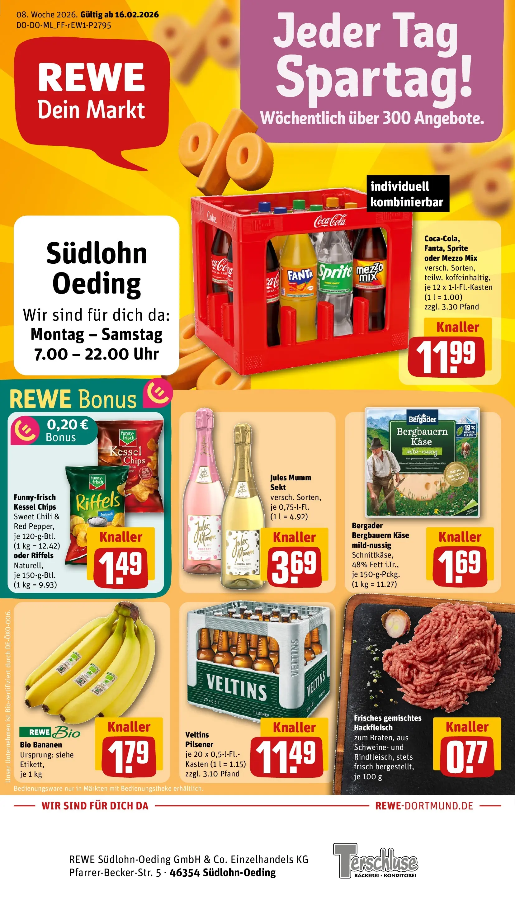 REWE Prospekt ab 16.02.2026 zum Blättern » Angebote | Seite: 1 | Produkte: Milch, Sekt, Funny frisch, Chili