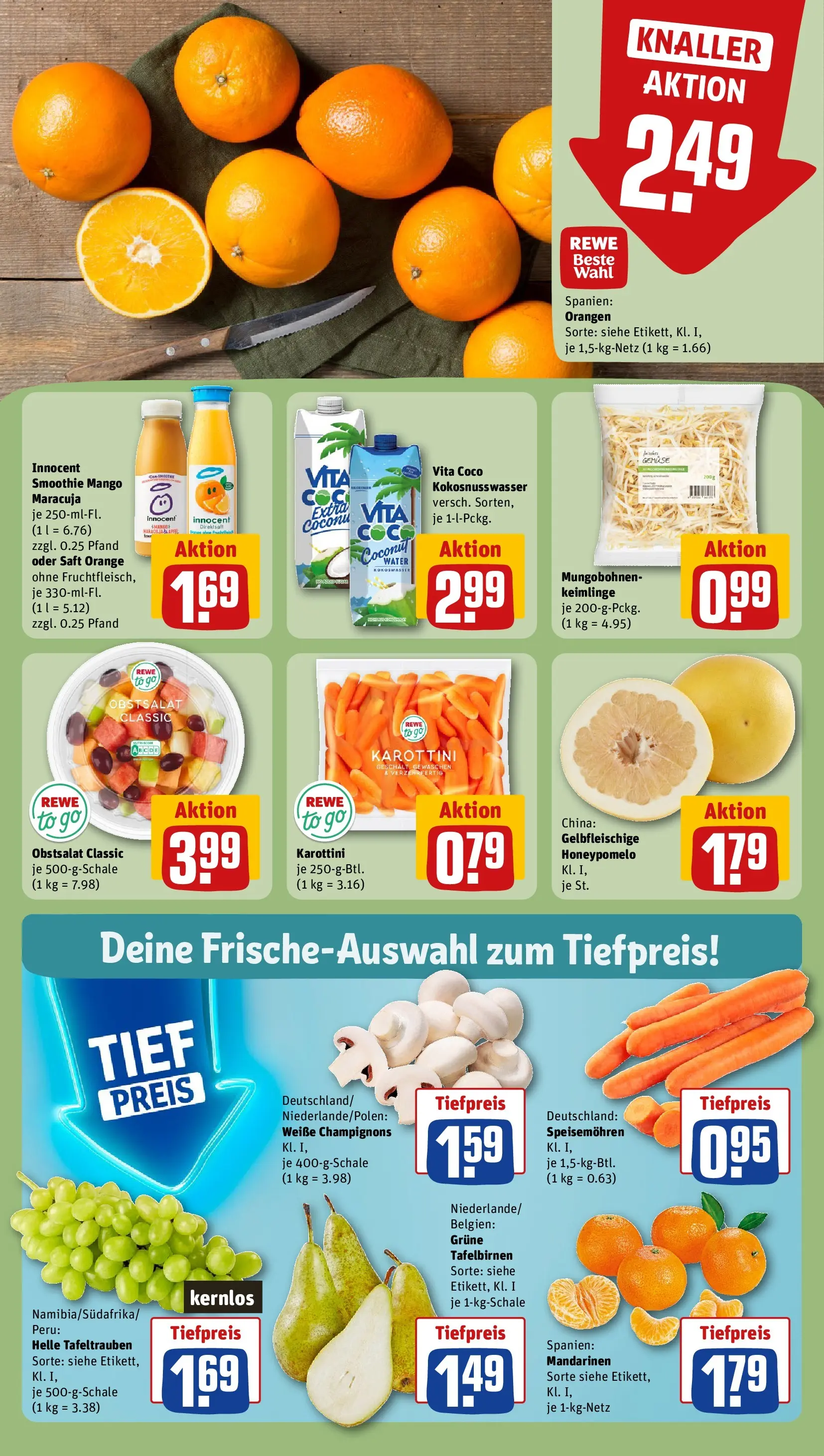 REWE Prospekt ab 16.02.2026 zum Blättern » Angebote | Seite: 8 | Produkte: Mandarinen, Orangen, Mango, Saft