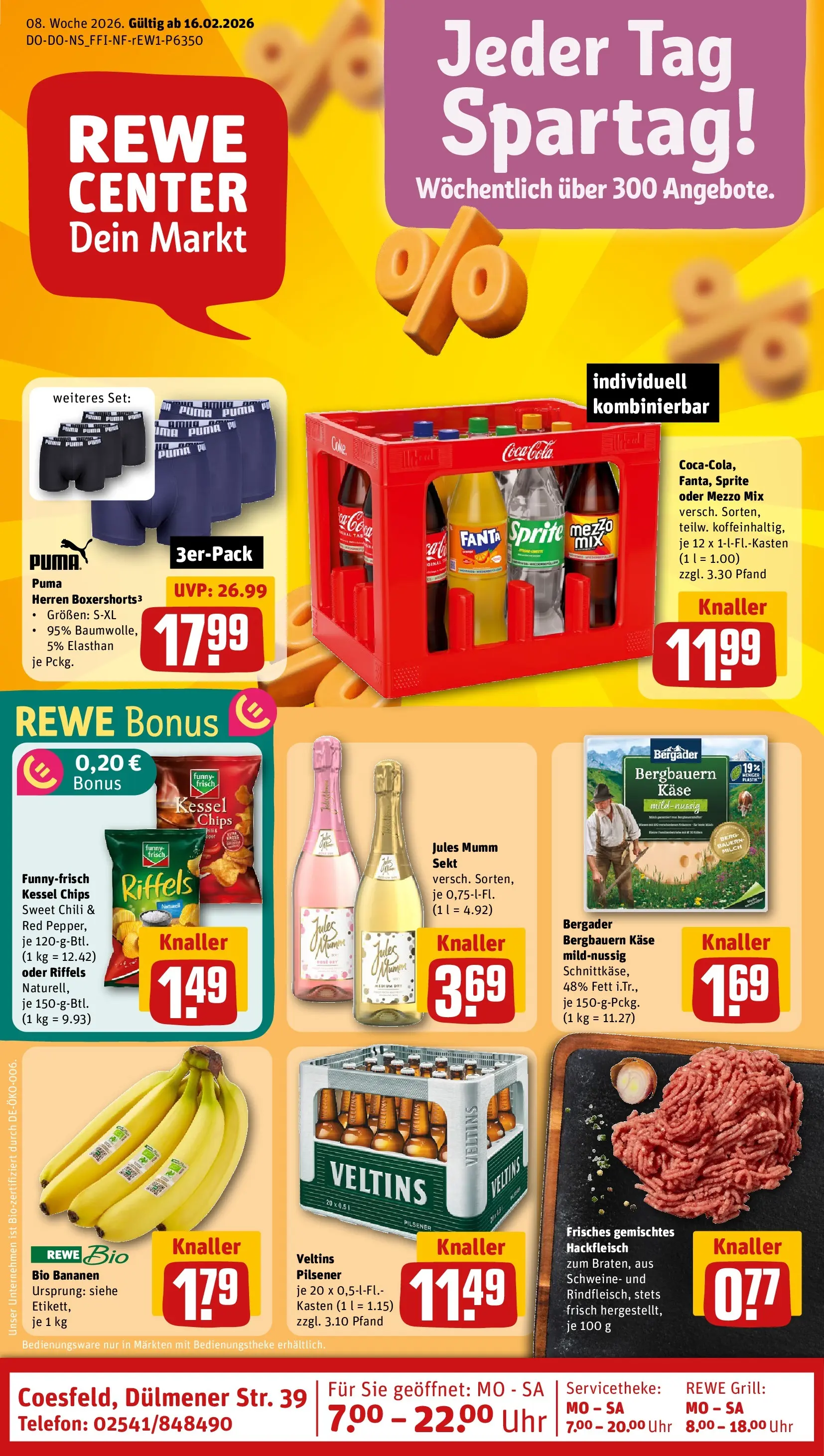 REWE Prospekt ab 16.02.2026 zum Blättern » Angebote | Seite: 1 | Produkte: Sprite, Milch, Chili, Oder mezzo mix