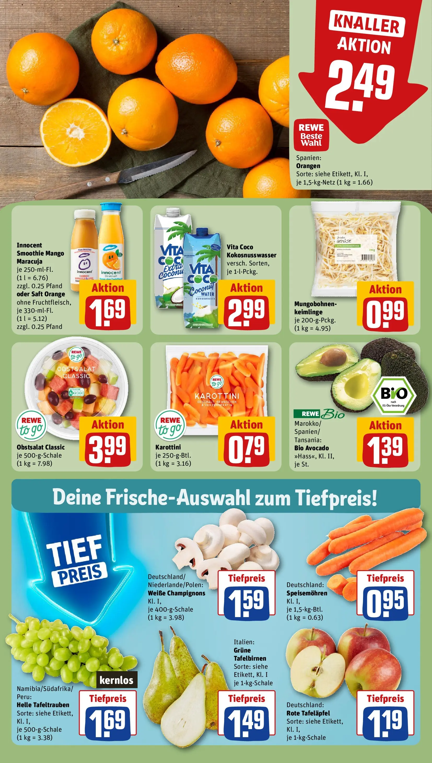 REWE Prospekt ab 16.02.2026 zum Blättern » Angebote | Seite: 8 | Produkte: Avocado, Champignons, Mango, Saft
