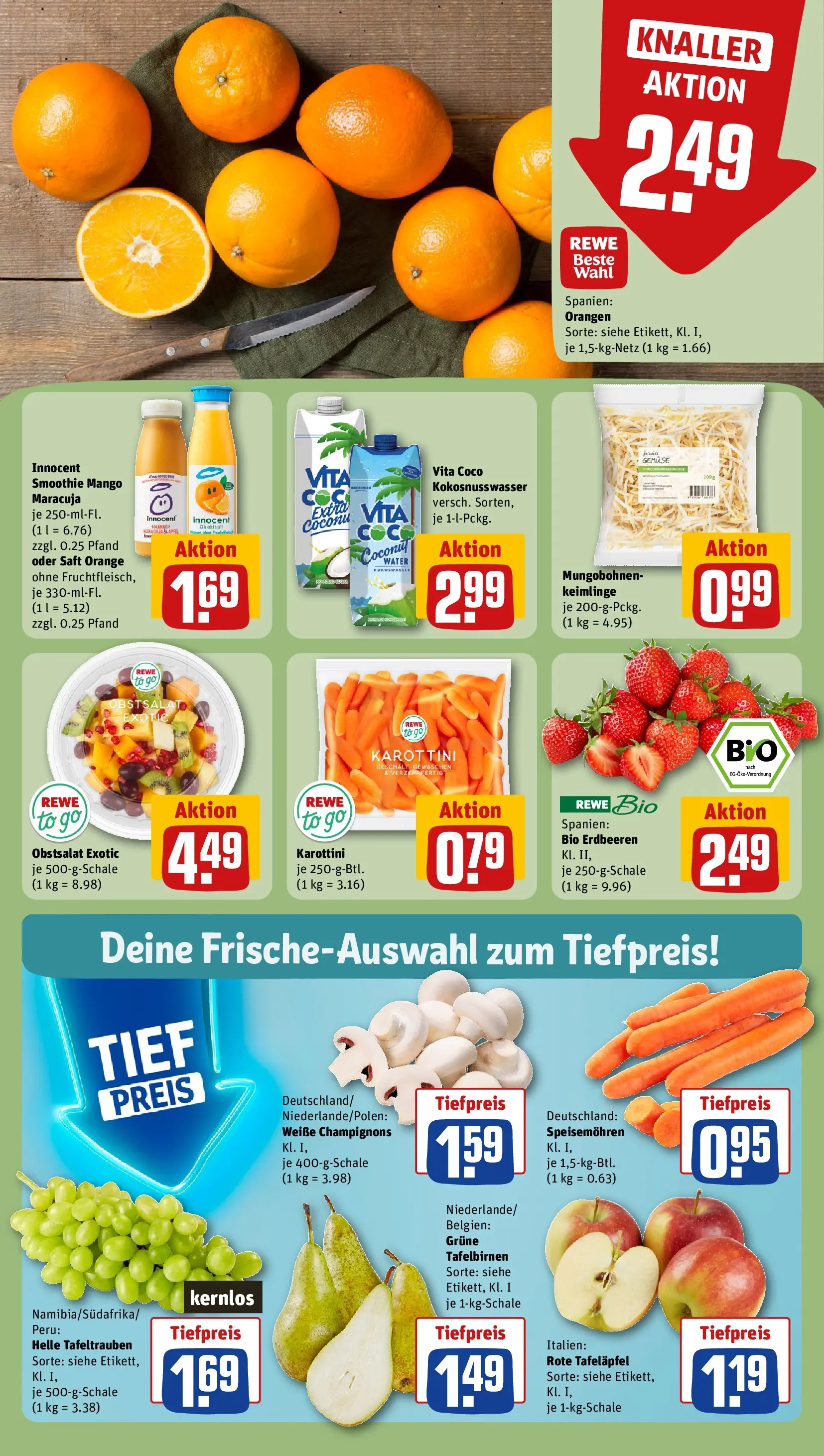 REWE Prospekt ab 16.02.2026 zum Blättern » Angebote | Seite: 8 | Produkte: Champignons, Wasser, Mango, Saft