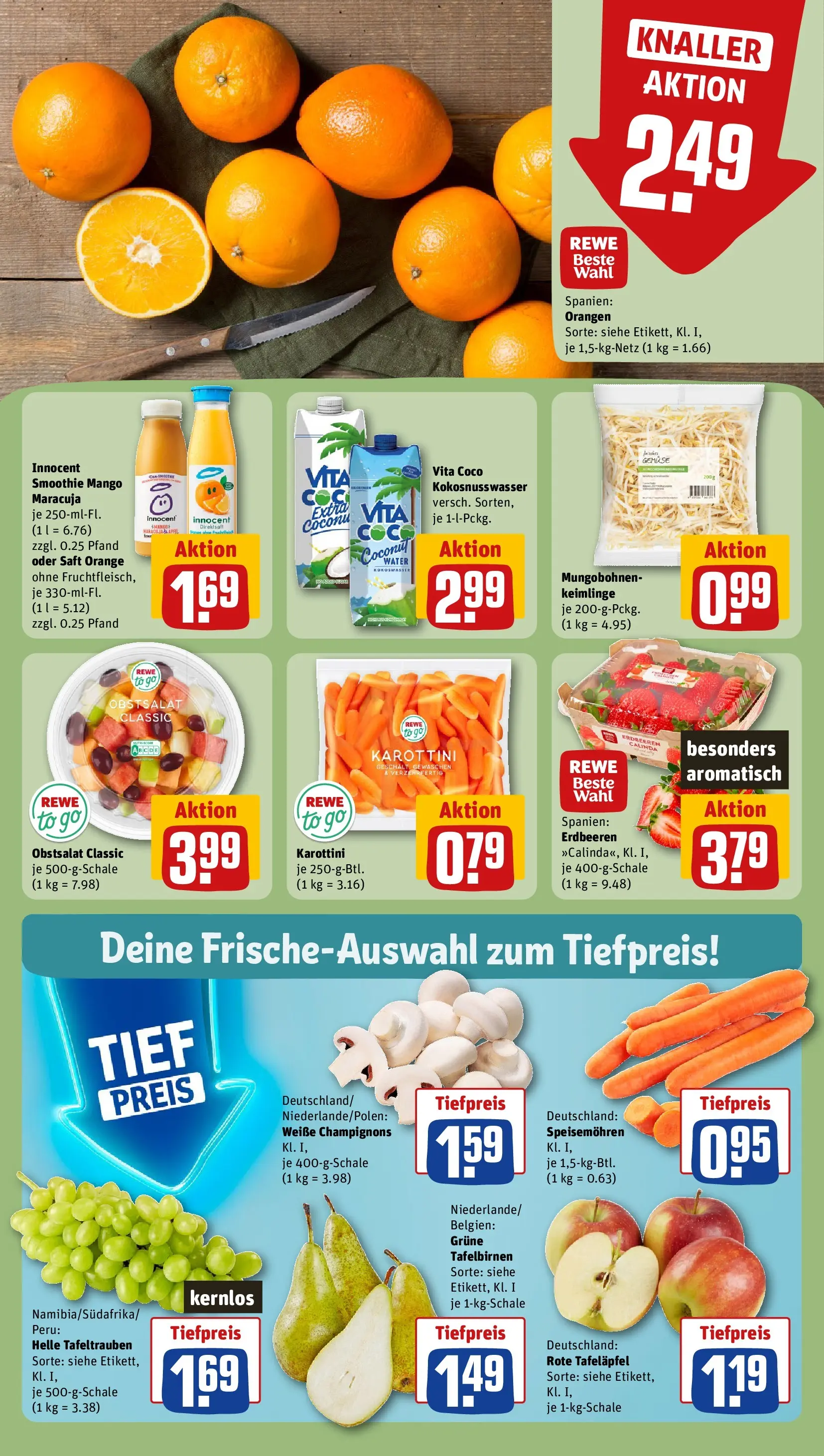 REWE Prospekt ab 16.02.2026 zum Blättern » Angebote | Seite: 10 | Produkte: Äpfel, Mango, Saft, Erdbeeren