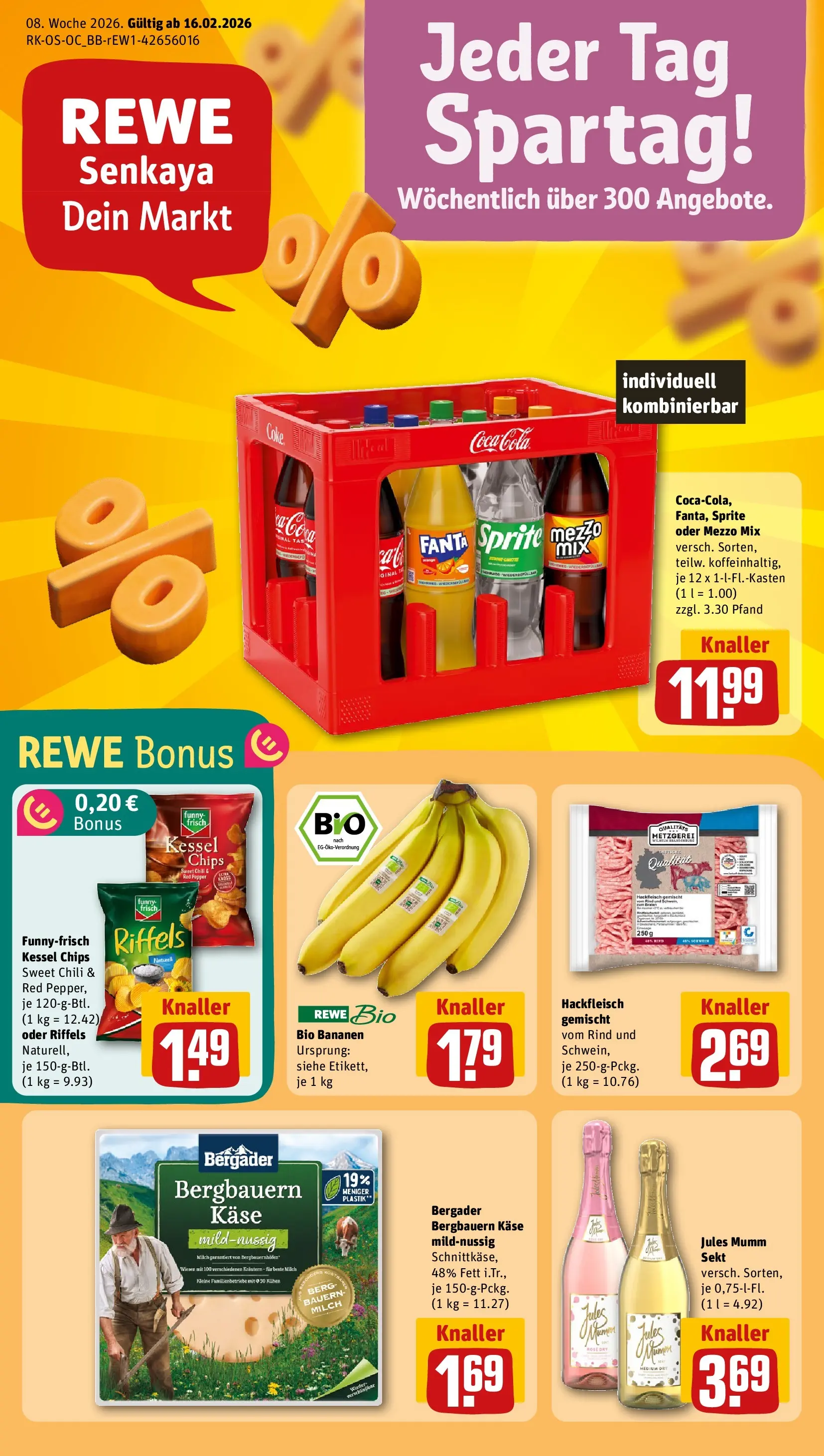 REWE Prospekt ab 16.02.2026 zum Blättern » Angebote | Seite: 1 | Produkte: Mezzo mix, Fanta, Chili, Oder mezzo mix