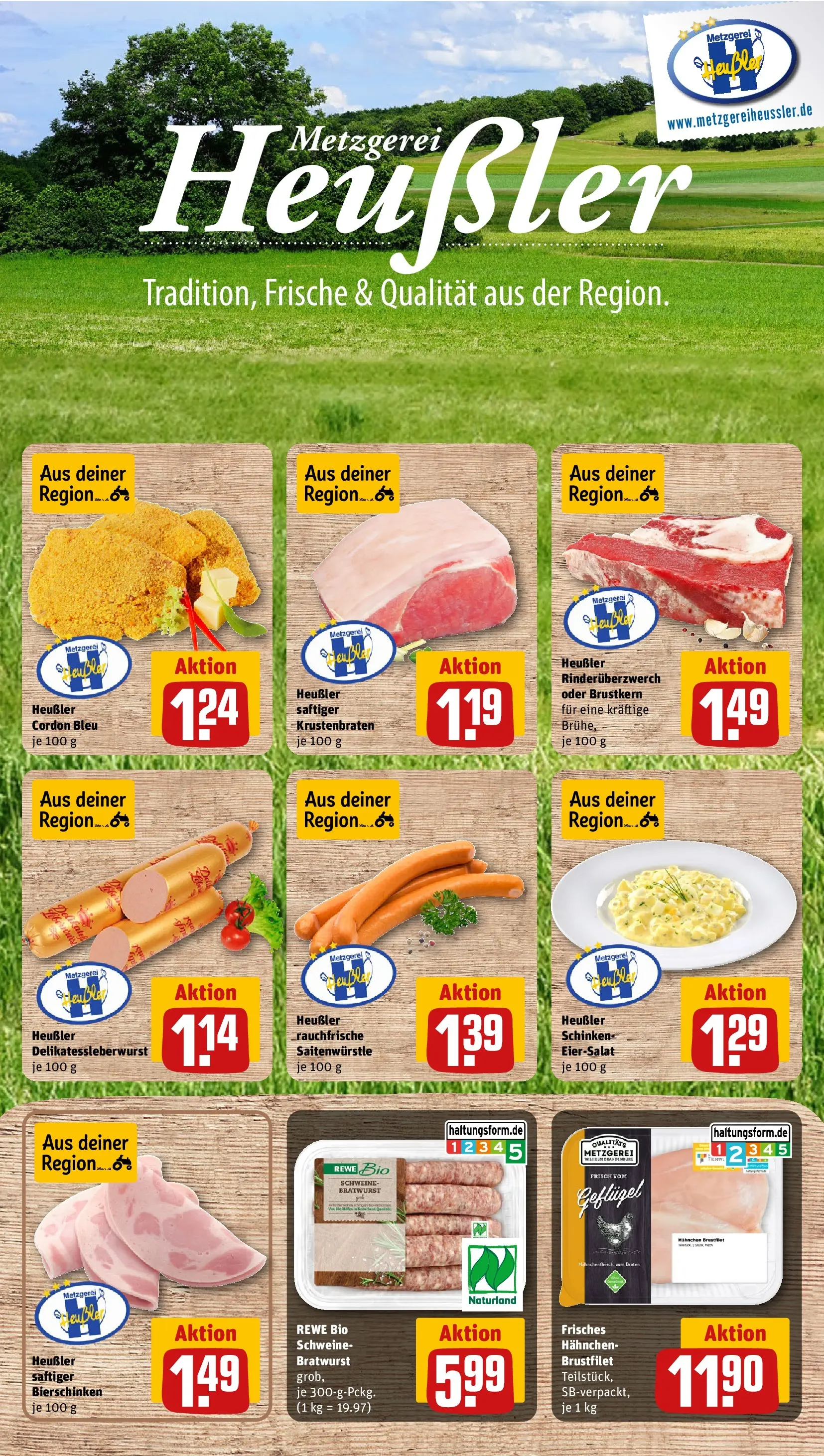 REWE Prospekt ab 16.02.2026 zum Blättern » Angebote | Seite: 10 | Produkte: Hahnchen, Bratwurst, Krustenbraten, Schinken