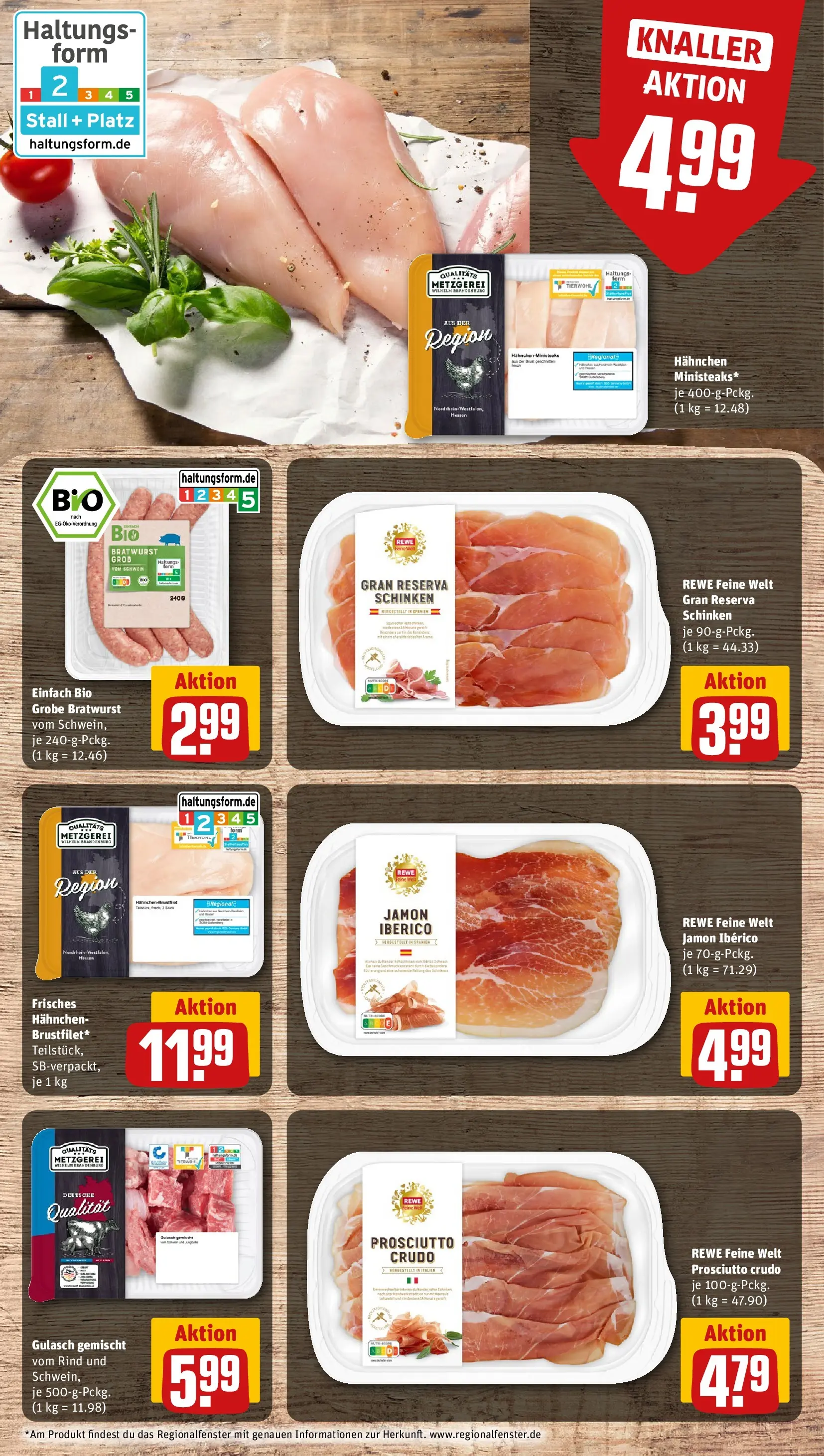 REWE Prospekt ab 16.02.2026 zum Blättern » Angebote | Seite: 12 | Produkte: Hahnchen, Bratwurst, Gulasch, Schinken