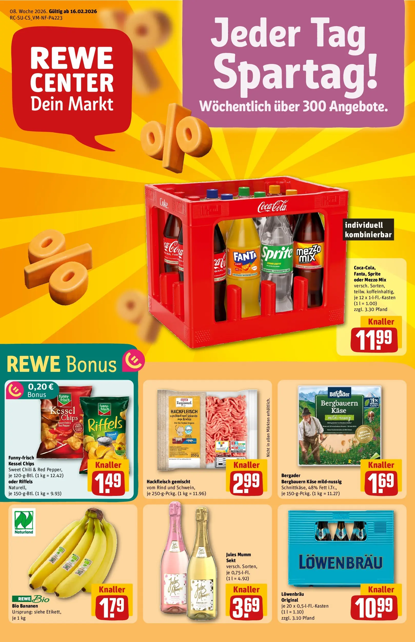 REWE Prospekt ab 16.02.2026 zum Blättern » Angebote | Seite: 1 | Produkte: Coca cola, Cola, Chili, Hackfleisch