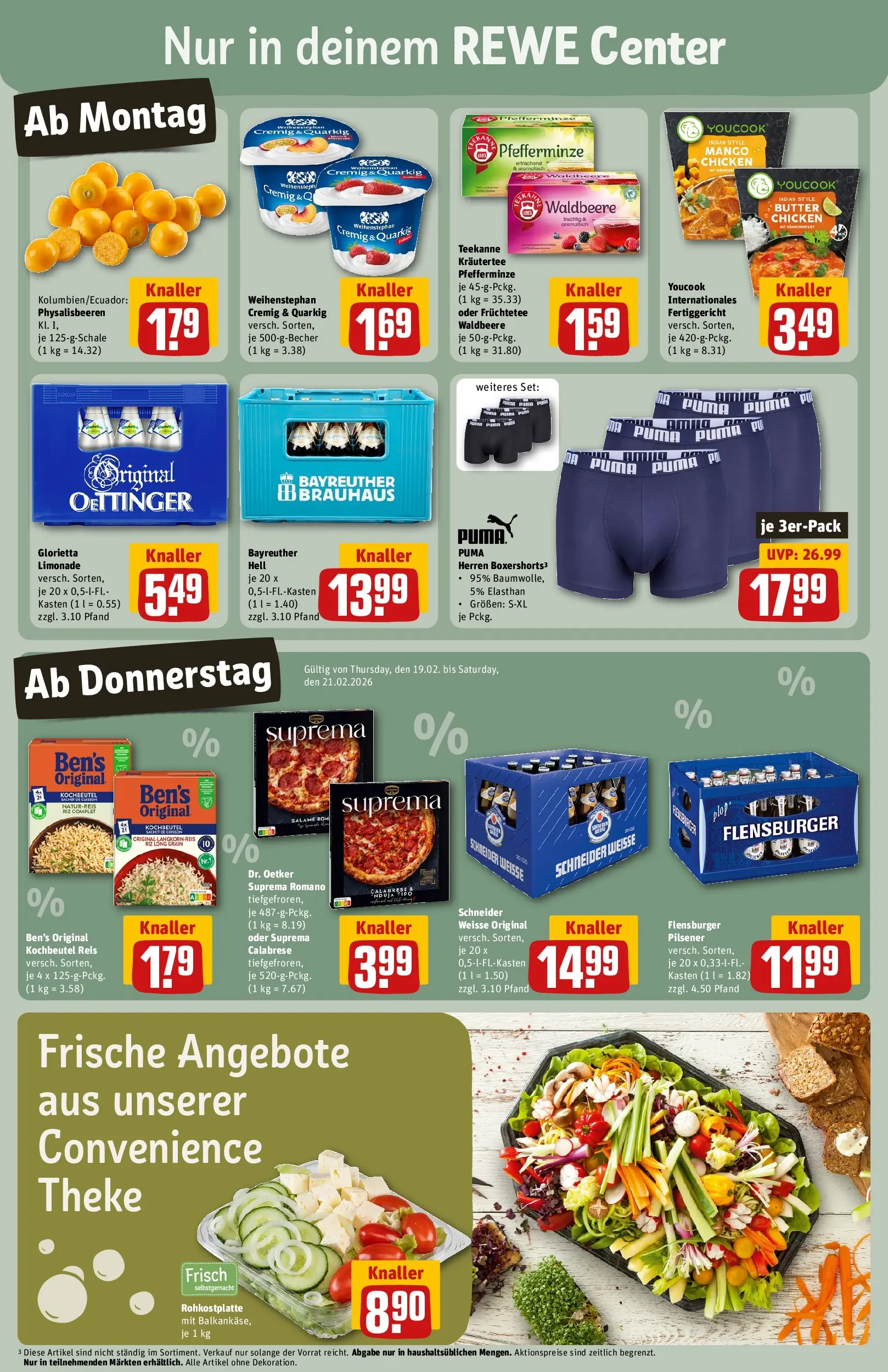 REWE Prospekt ab 16.02.2026 zum Blättern » Angebote | Seite: 3 | Produkte: Bayreuther hell, Butter, Oettinger, Mango