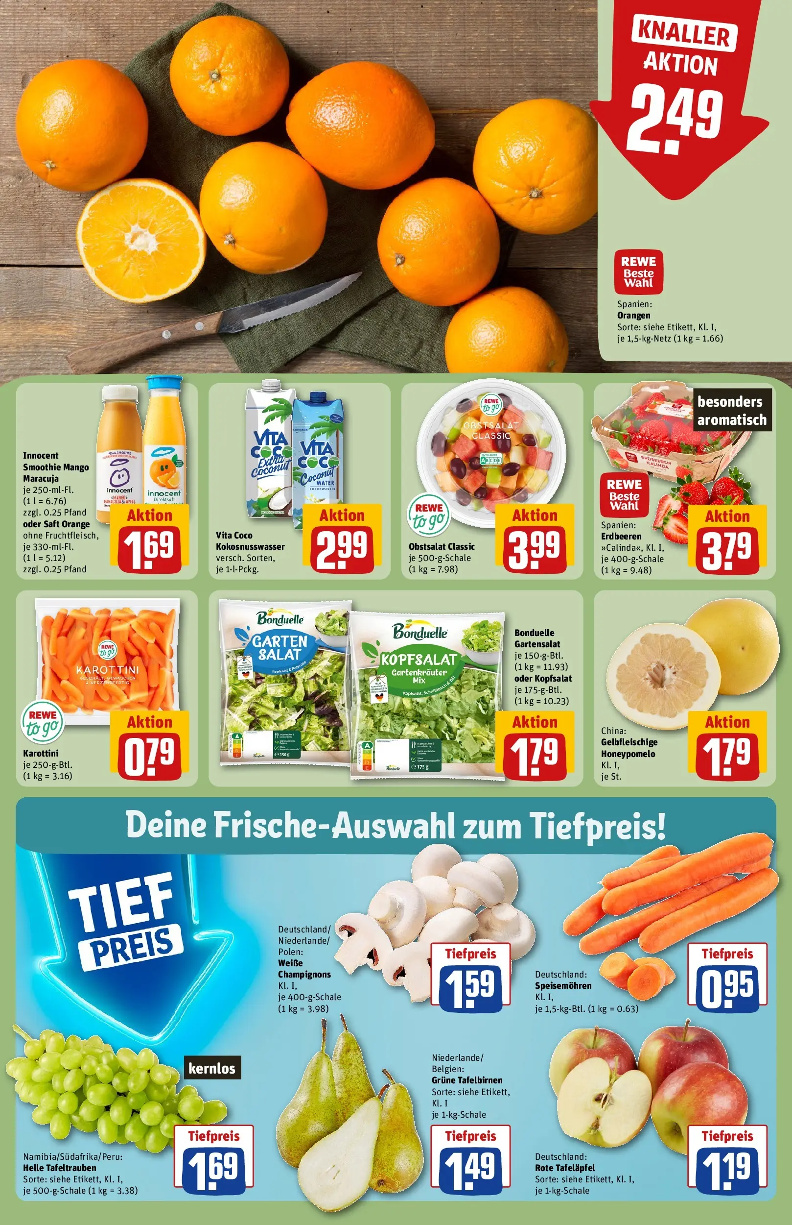 REWE Prospekt ab 16.02.2026 zum Blättern » Angebote | Seite: 12 | Produkte: Orangen, Champignons, Mango, Saft